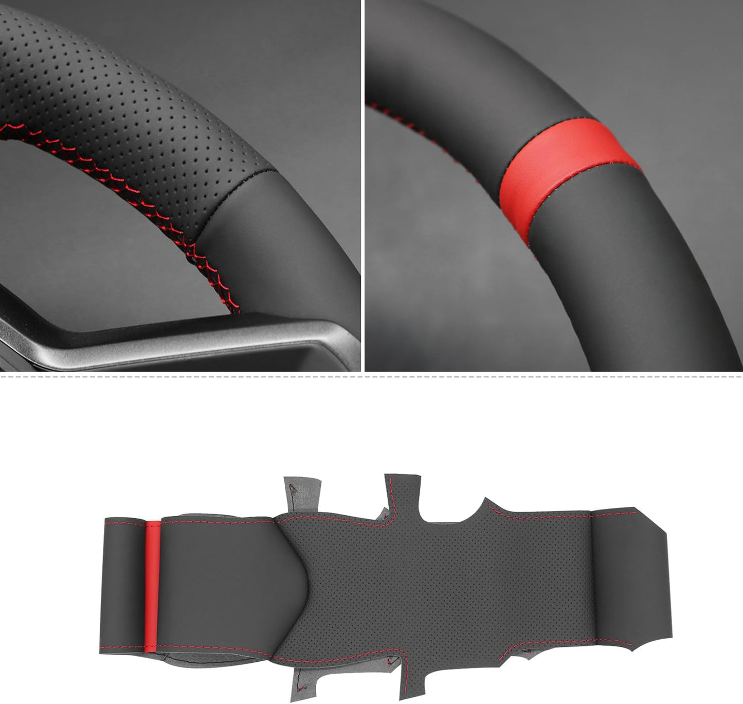 Loncky® Custom Hand Stitched Car OEM Leather Steering Wheel Cover for Ford Ranger Raptor 2022 2023 2024 Interior Accessories