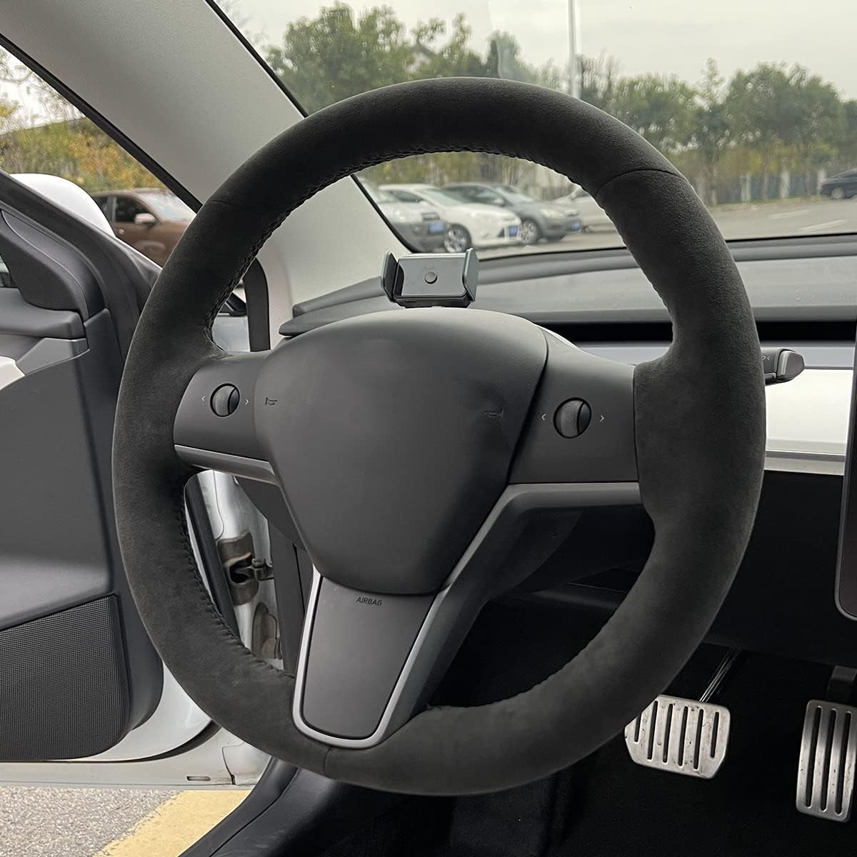 Loncky® Custom Hand Stitched Car OEM Leather Steering Wheel Cover for Tesla Model 3 Sedan 2017 2018 2019 2020 2021 / Model Y SUV 2020 2021 Interior Accessories