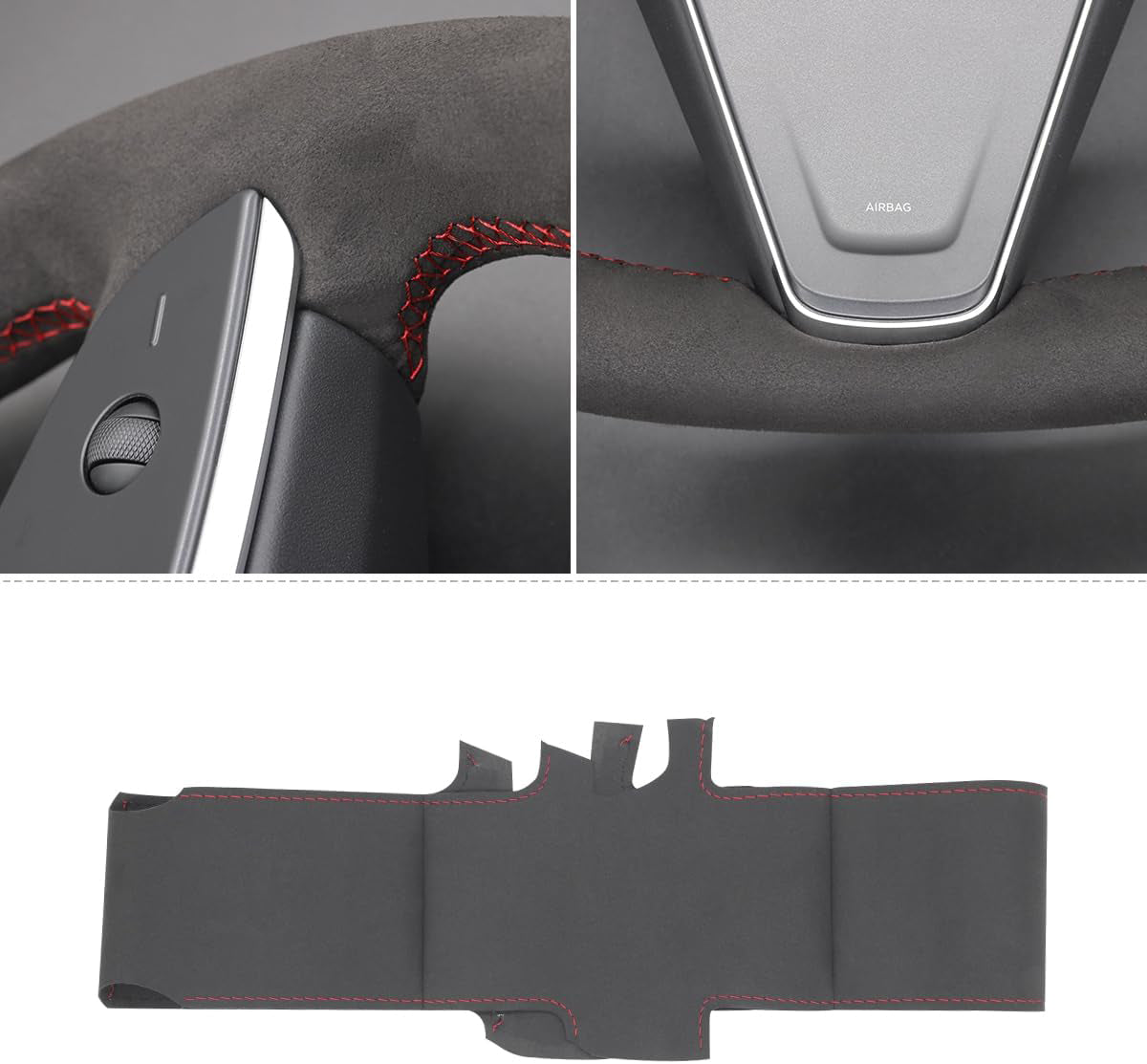 Loncky® Custom Hand Stitched Car OEM Leather Steering Wheel Cover for Tesla Model S Model X 2021-2023 Interior Accessories