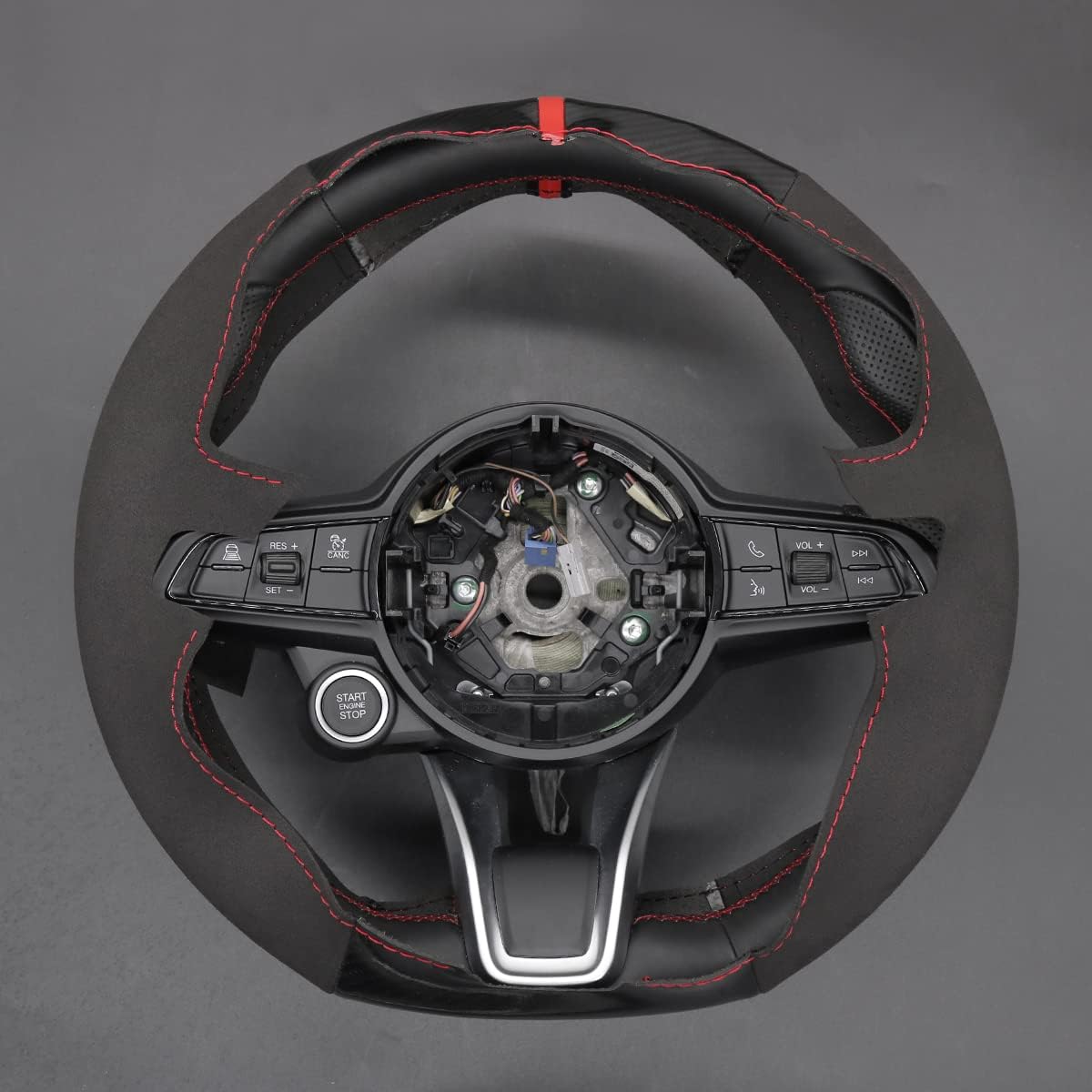 Loncky® Custom Hand Stitched Car OEM Leather Steering Wheel Cover for Alfa Romeo Giulia Quadrifoglio 2020-2022 / Stelvio Quadrifoglio 2020-2022 Interior Accessories