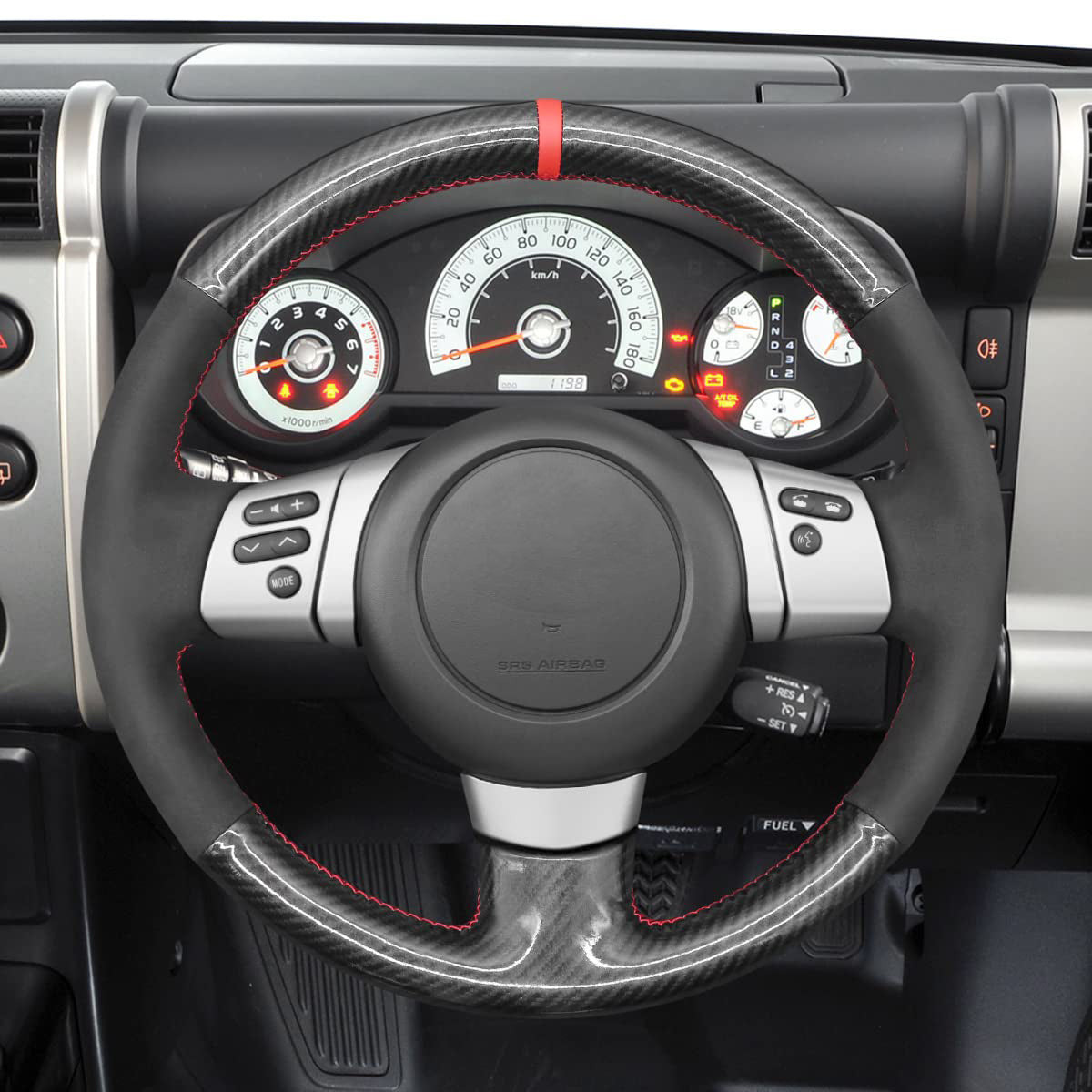 Loncky® Custom Hand Stitched OEM Leather Steering Wheel Cover for Toyota FJ Cruiser 2007 2008 2009 2010 2011 2012 2013 2014 OEM Interior Parts Accessories