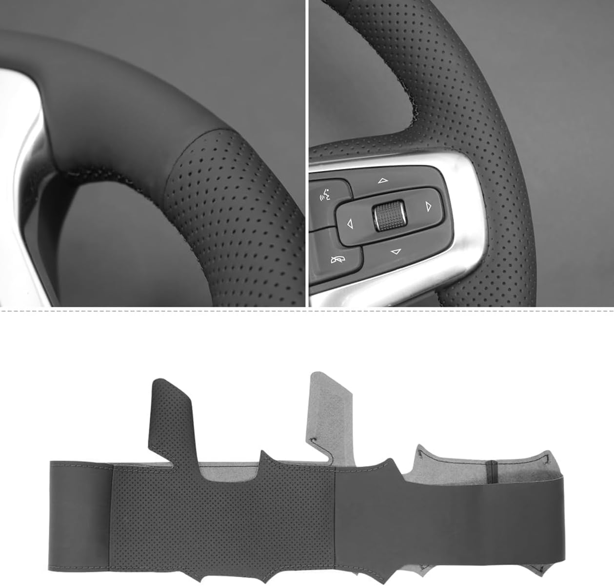 Loncky® Custom Hand Stitched Car OEM Leather Steering Wheel Cover for Chevrolet Blazer Silverado (1500) 2019-2023 / Silverado (2500/3500) 2020-2023/ Suburban Tahoe 2021-2023 Interior Accessories
