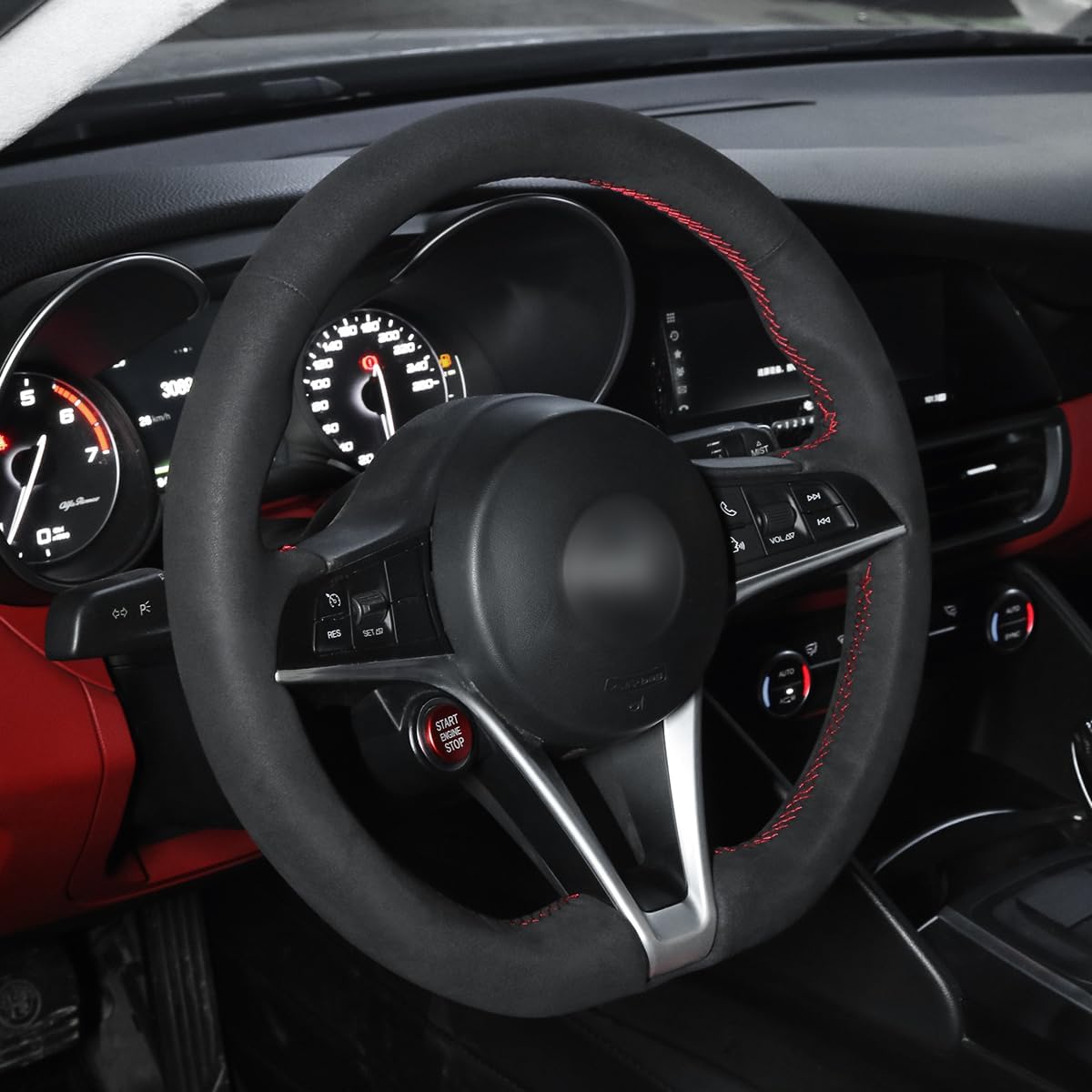 Loncky® Custom Hand Stitched Car OEM Leather Steering Wheel Cover for Alfa Romeo Giulia 2017-2019 / Stelvio 2018-2020 Interior Accessories