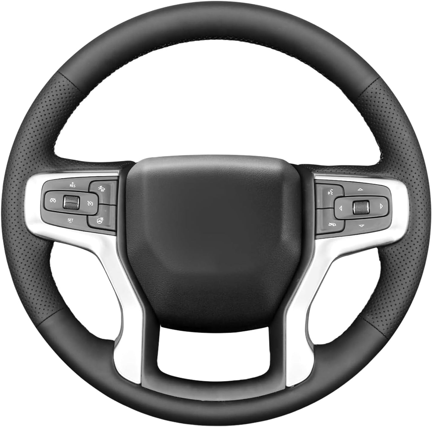 Loncky® Custom Hand Stitched Car OEM Leather Steering Wheel Cover for Chevrolet Blazer Silverado (1500) 2019-2023 / Silverado (2500/3500) 2020-2023/ Suburban Tahoe 2021-2023 Interior Accessories