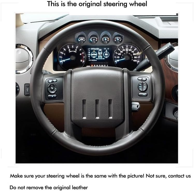 Loncky® Custom Hand Stitched Car OEM Leather Steering Wheel Cover for Ford F250 F-250 F350 F-350 F550 F-550 Lariat Expedition King Ranch Super duty 2007-2016 Interior Accessories