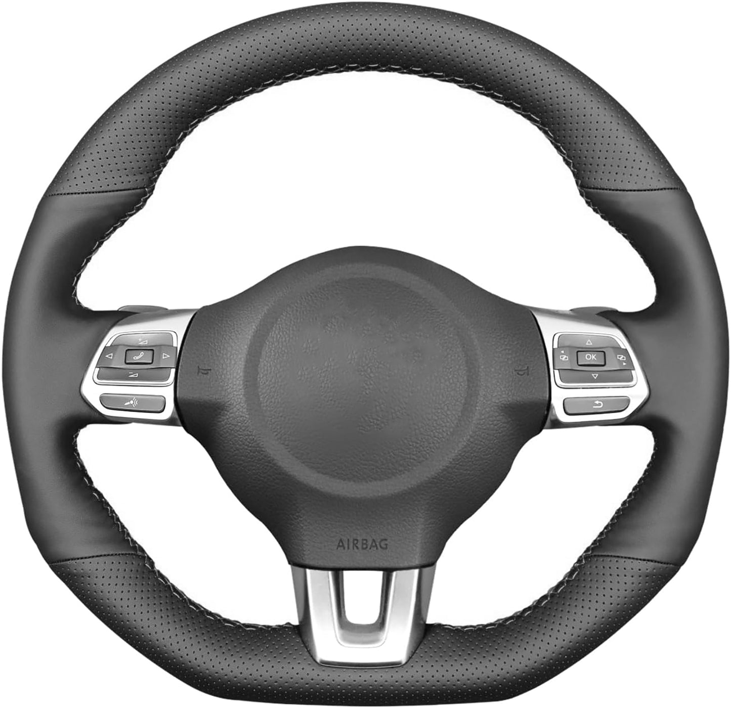 Loncky® Custom Hand Stitched OEM DIY Black Genuine Leather Steering Wheel Cover for VW GTI 2010 2011 2012 2013 2014 / VW Jetta GLI 2012 2013 2014 / VW Golf R 2012 2013 for VW Tiguan R-Line 2014 2015 2016 Accessories