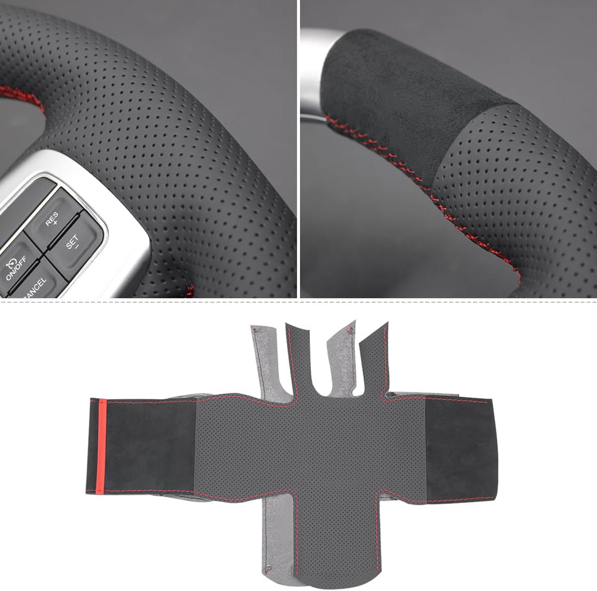 Loncky® Custom Hand Stitched Car OEM Leather Steering Wheel Cover for Dodge Challenger Charger SRT 2012-2014 Interior Accessories