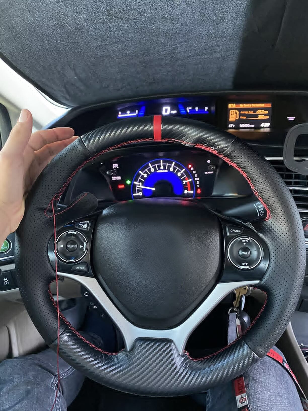 Loncky® Custom Hand Stitched OEM DIY Black Genuine Leather Steering Wheel Cover for Honda Civic 9 Civic 2012 2013 2014 2015 Interior Accessories