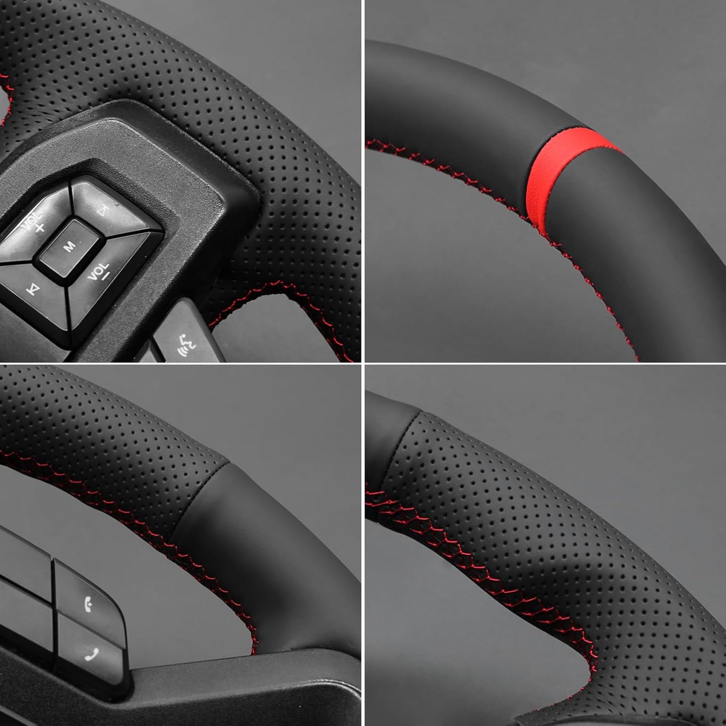 Loncky® Custom Hand Stitched Car OEM Leather Steering Wheel Cover for Ford F150 F-150 F-250 F-350 F-450 Expedition 2015-2023 Interior Accessories