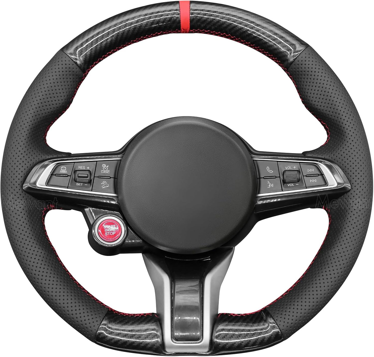 Loncky® Custom Hand Stitched Car OEM Leather Steering Wheel Cover for Alfa Romeo Giulia Quadrifoglio 2020-2022 / Stelvio Quadrifoglio 2020-2022 Interior Accessories