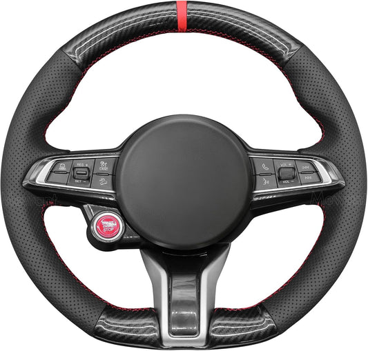 Loncky® Custom Hand Stitched Car OEM Leather Steering Wheel Cover for Alfa Romeo Giulia Quadrifoglio 2020-2022 / Stelvio Quadrifoglio 2020-2022 Interior Accessories