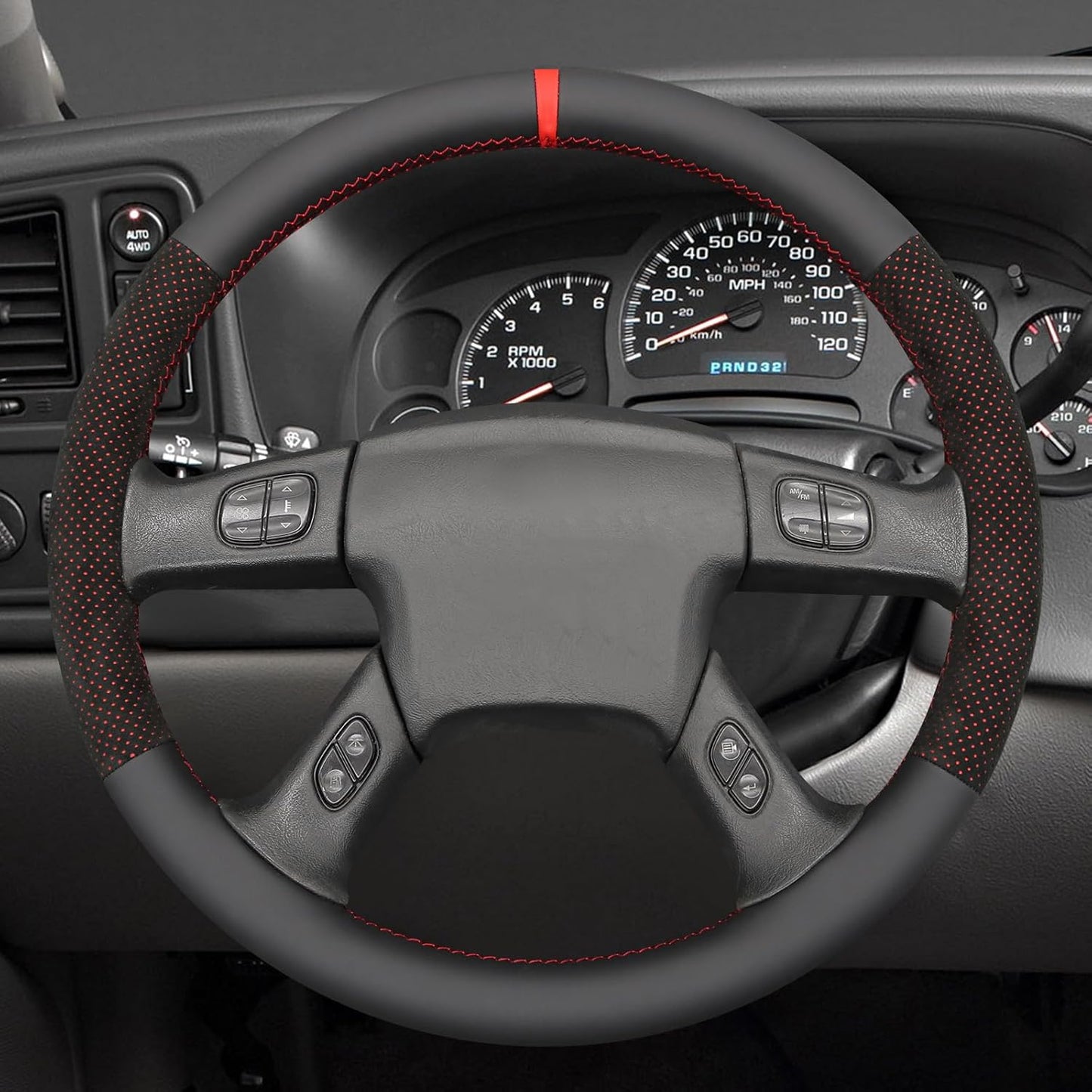 Loncky® Custom Hand Stitched Car OEM Leather Steering Wheel Cover for Chevrolet Silverado 1500/2500/ 3500 2003-2006/ Trailblazer/Silverado 1500 2500HD 3500 Classic 2007/ GMC Sierra 1500/ Envoy XL 2002-2006/ Yukon (Yukon XL)/ Envoy