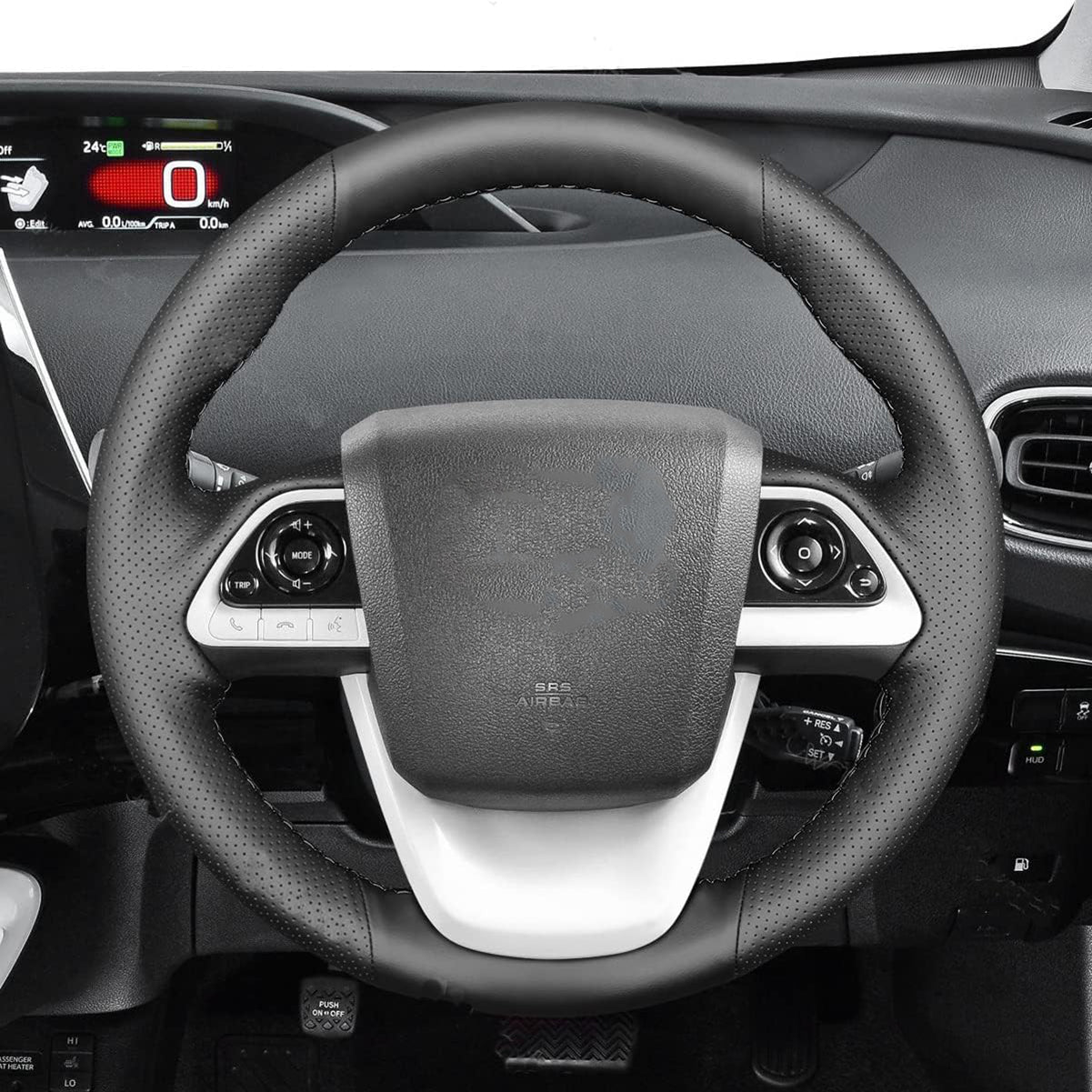 Loncky® Custom Hand Stitched OEM Leather Steering Wheel Cover for Toyota Prius 4 2016-2022 /Prius Prime 2017-2022 / Toyota Mirai 2016-2018 Interior Accessories