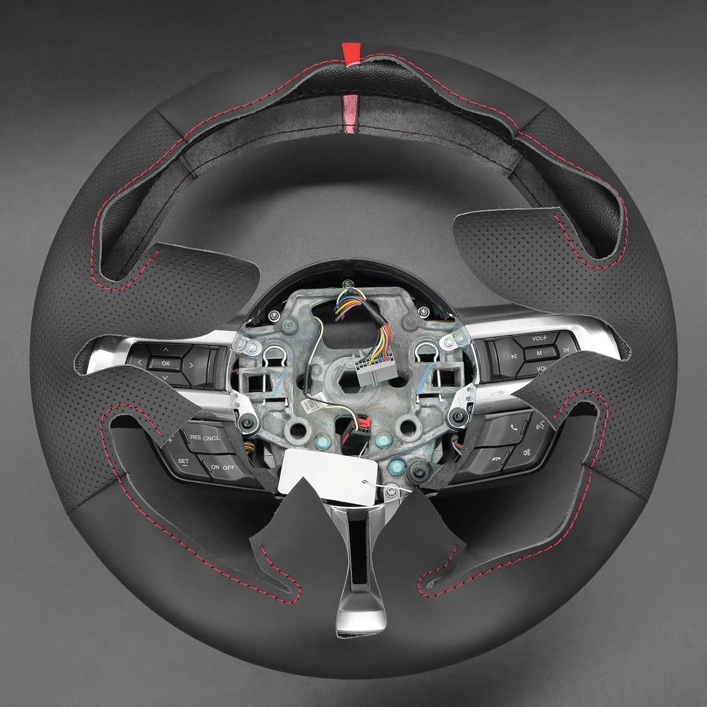 Loncky® Custom Hand Stitched Car OEM Leather Steering Wheel Cover for Ford Mustang GT Ecoboost 2015-2023 Interior Accessories