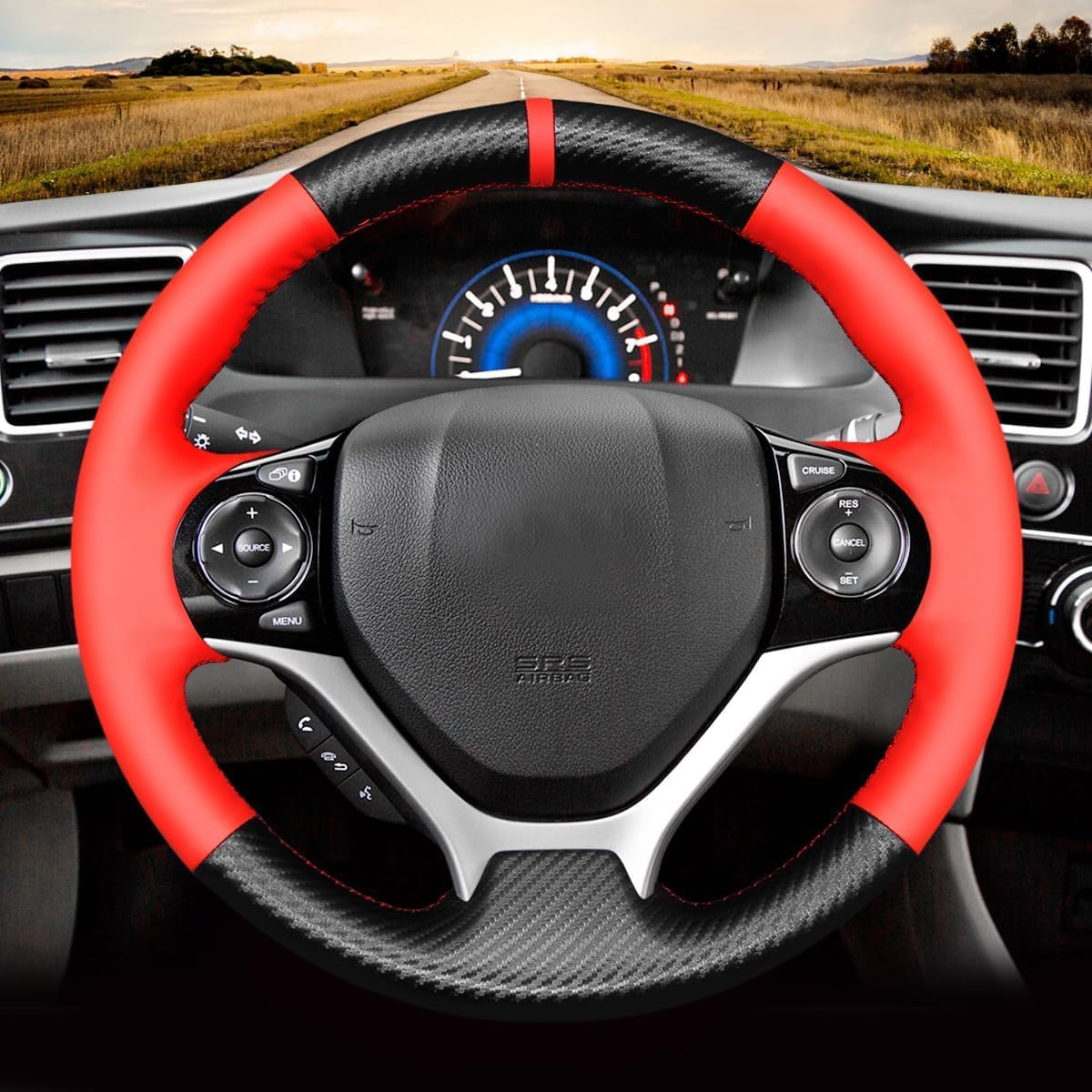 Loncky® Custom Hand Stitched OEM DIY Black Genuine Leather Steering Wheel Cover for Honda Civic 9 Civic 2012 2013 2014 2015 Interior Accessories