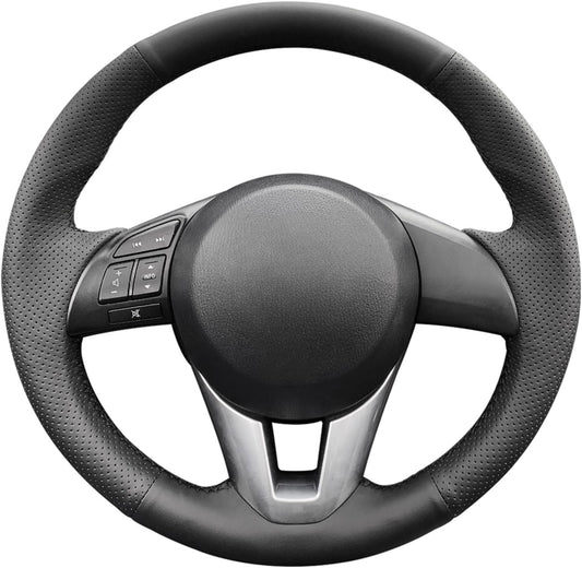 Loncky® Custom Hand Stitched Car OEM Leather Steering Wheel Cover for Mazda CX-5 2013 2014 2015 2016 / Mazda 6 2014 2015 2016 / Mazda 3 2014 2015 2016 / Mazda CX-3 2016 / Scion iA 2016 Interior Accessories