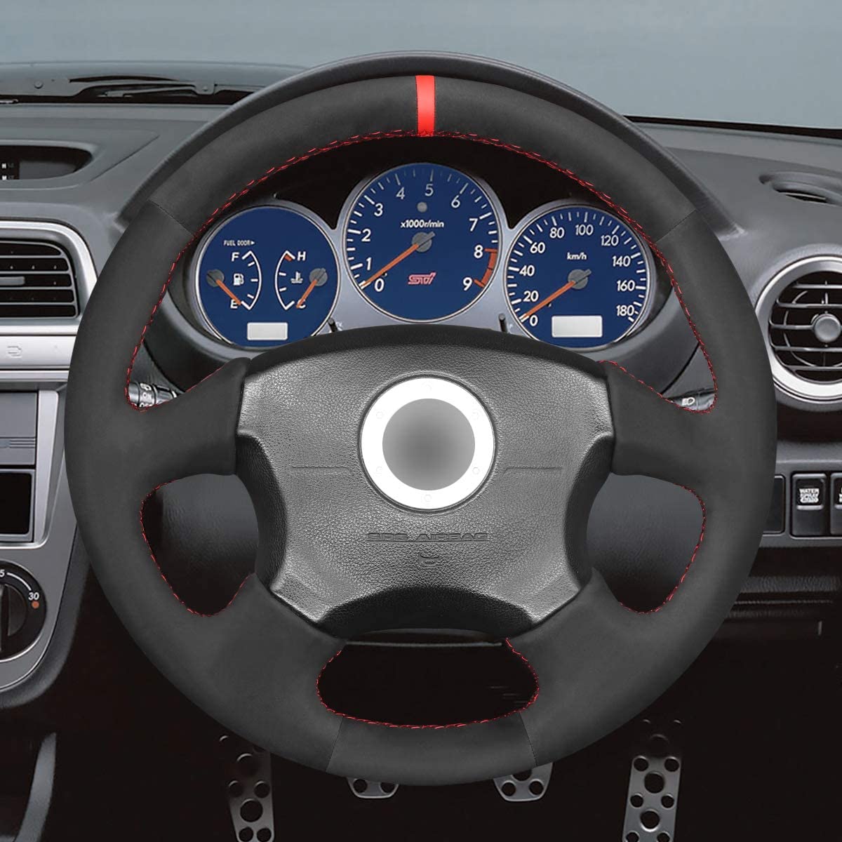 Loncky® Custom Hand Stitched OEM Leather Steering Wheel Cover for Subaru Impreza WRX STI 2004 Subaru Impreza WRX 2002 2003 2004 Interior Accessories