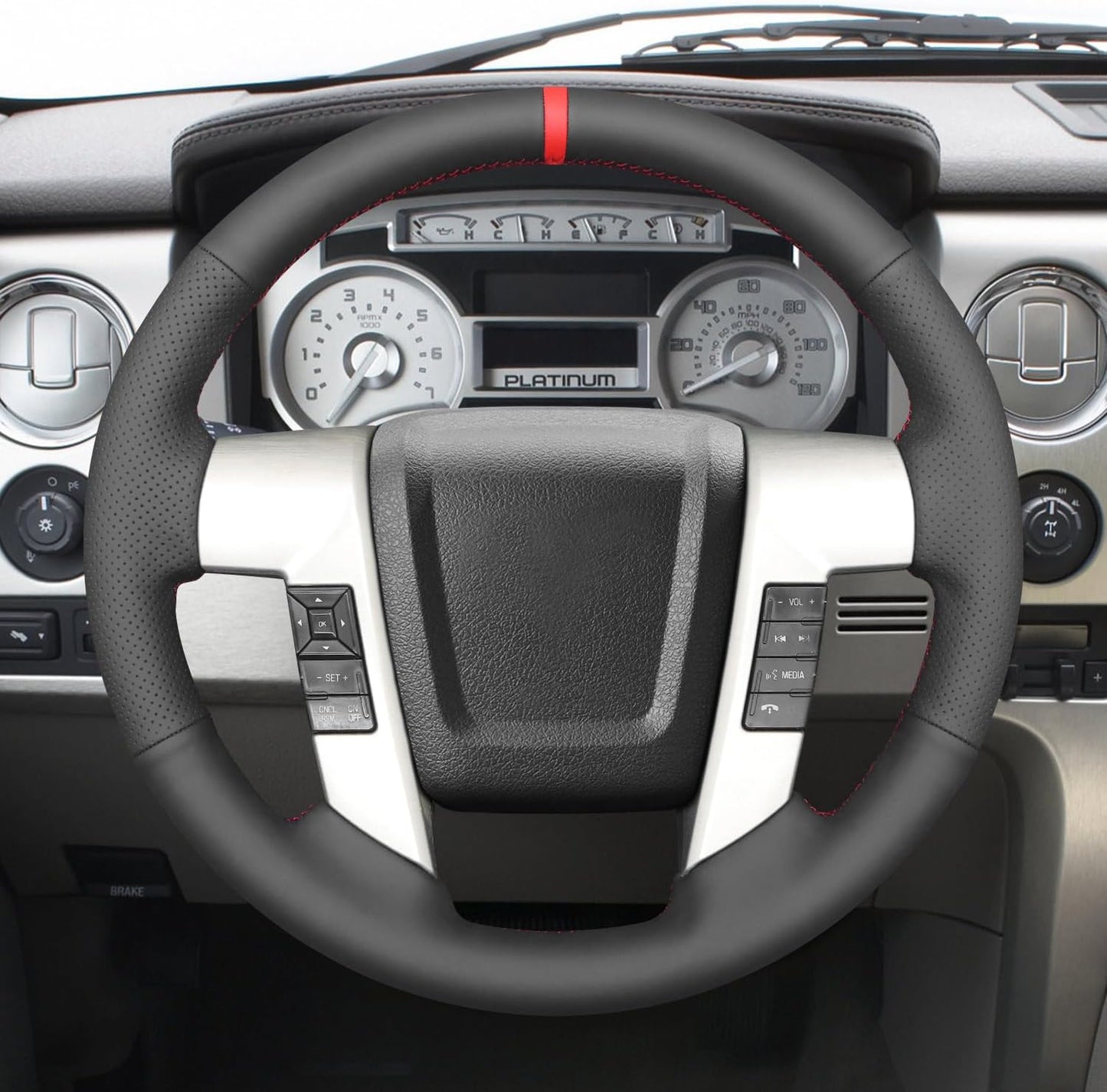 Loncky® Custom Hand Stitched Car OEM Leather Steering Wheel Cover for Ford F-150 2009-2014 Interior Accessories