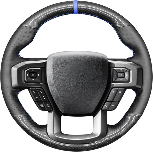 Loncky® Custom Hand Stitched Car OEM Leather Steering Wheel Cover for Ford F-150 F150 Raptor 2015-2021 Interior Accessories