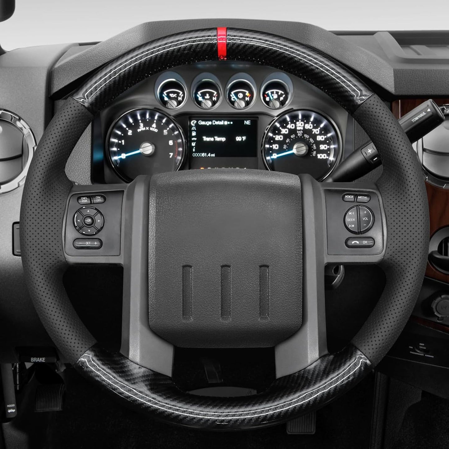 Loncky® Custom Hand Stitched Car OEM Leather Steering Wheel Cover for Ford F250 F-250 F350 F-350 F550 F-550 Lariat Expedition King Ranch Super duty 2007-2016 Interior Accessories