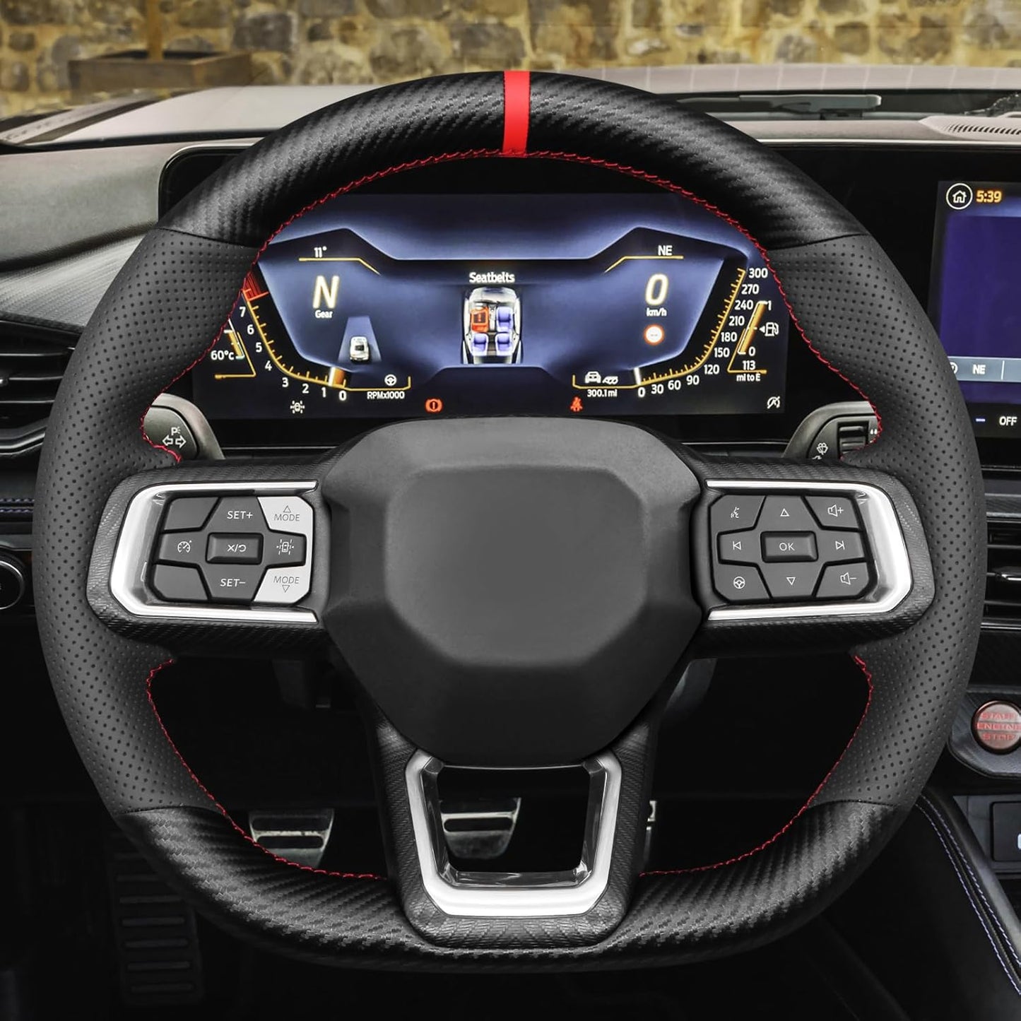 Loncky® Custom Hand Stitched Car OEM Leather Steering Wheel Cover for Ford Mustang Ecoboost S650 Dark Horse 2024 Interior Accessories