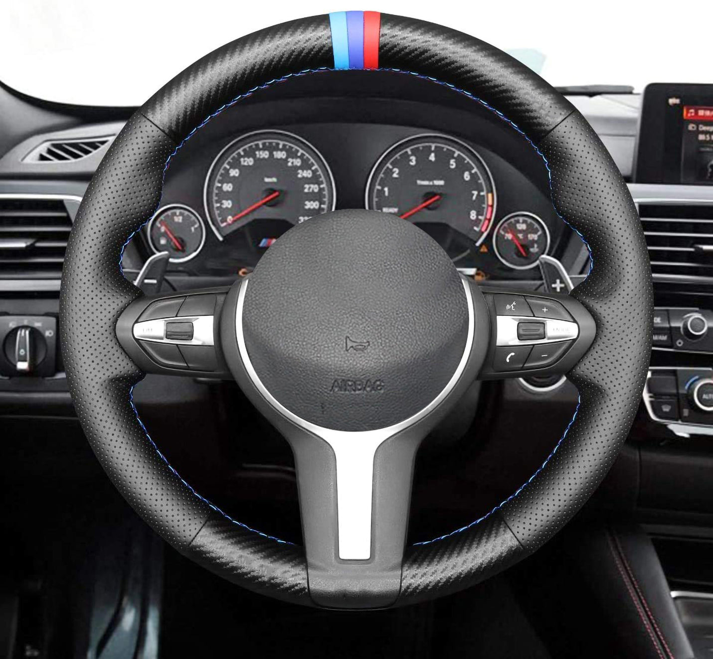Loncky® Custom Hand Stitched OEM Leather Steering Wheel Cover for BMW F87 M2 F80 M3 F82 M4 M5 F12 F13 M6 2013-2017 F85 X5 M F86 X6 M F33 2013-2017 F30 M Sport 2013-2017 Interior Accessories