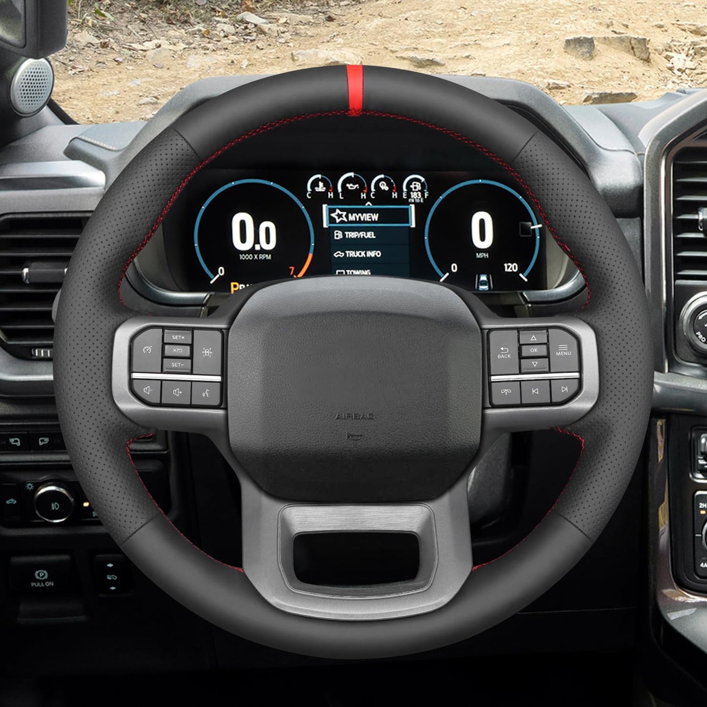 Loncky® Custom Hand Stitched OEM Leather Steering Wheel Cover for Ford F-150 2021-2024 /Ford F-250 F-350 F-450 F-55- F600 2023 2024 /Ford Expedition 2022-2024 Accessories Custom OEM Parts