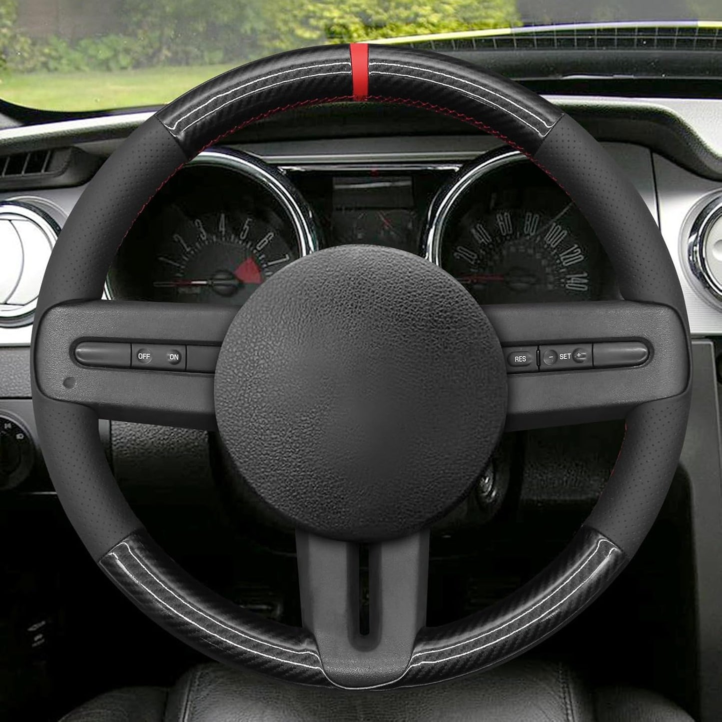 Loncky® Custom Hand Stitched Car OEM Leather Steering Wheel Cover for Ford Mustang GT 2005-2012 Interior Accessories