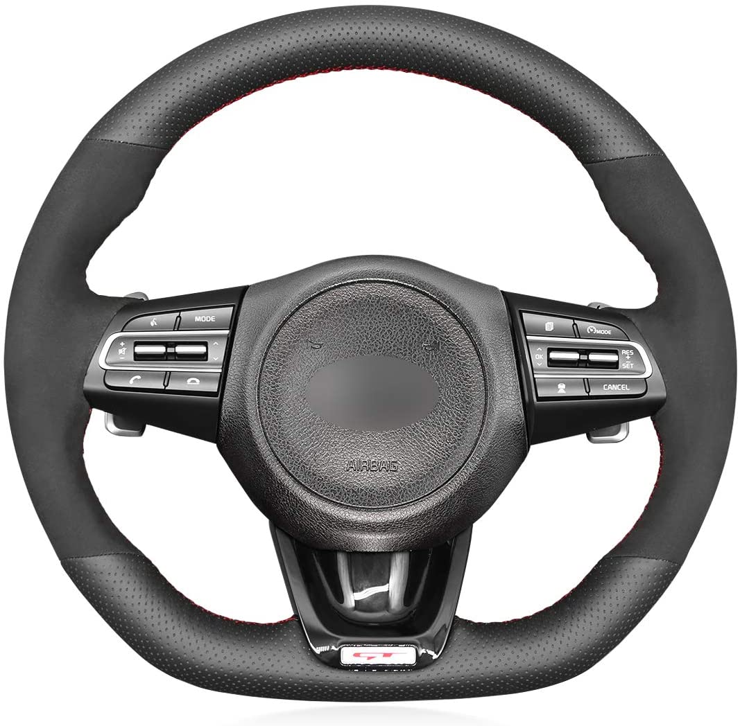 Loncky® Custom Hand Stitched OEM Leather Steering Wheel Cover for Kia Stinger GT GT1 GT2 GTS Stinger GT-Line 2018 2019 2020 2021 2022 Interior Accessories