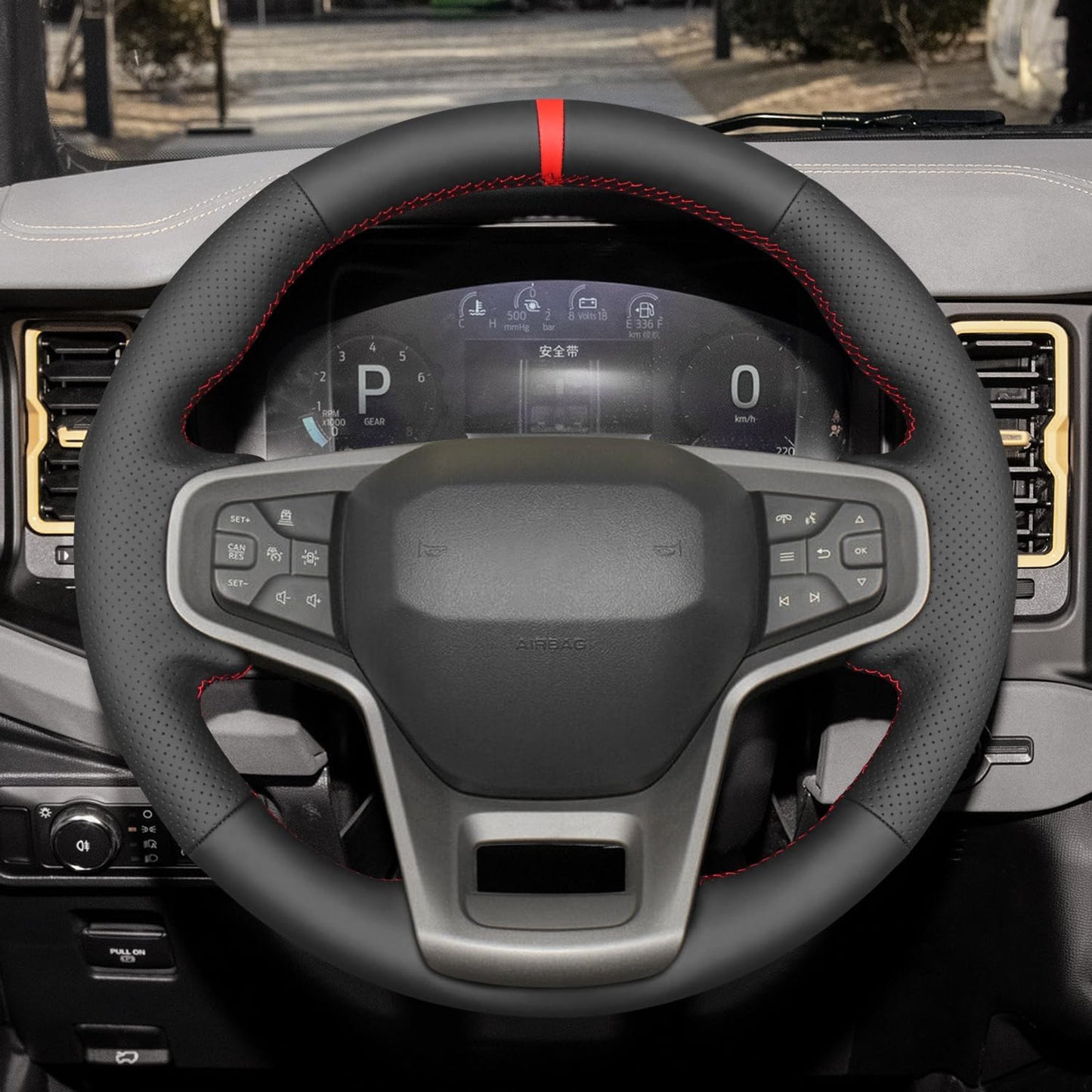 Loncky® Custom Hand Stitched Car OEM Leather Steering Wheel Cover for Ford Bronco 2021 2022 2023 2024 Interior Accessories