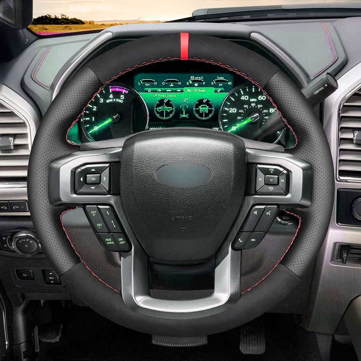 Loncky® Custom Hand Stitched Car OEM Leather Steering Wheel Cover for Ford F150 F-150 F-250 F-350 F-450 Expedition 2015-2023 Interior Accessories