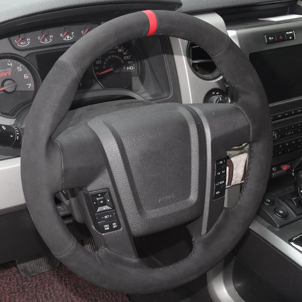 Loncky® Custom Hand Stitched Car OEM Leather Steering Wheel Cover for Ford F-150 F150 Raptor 2010-2015 Interior Accessories