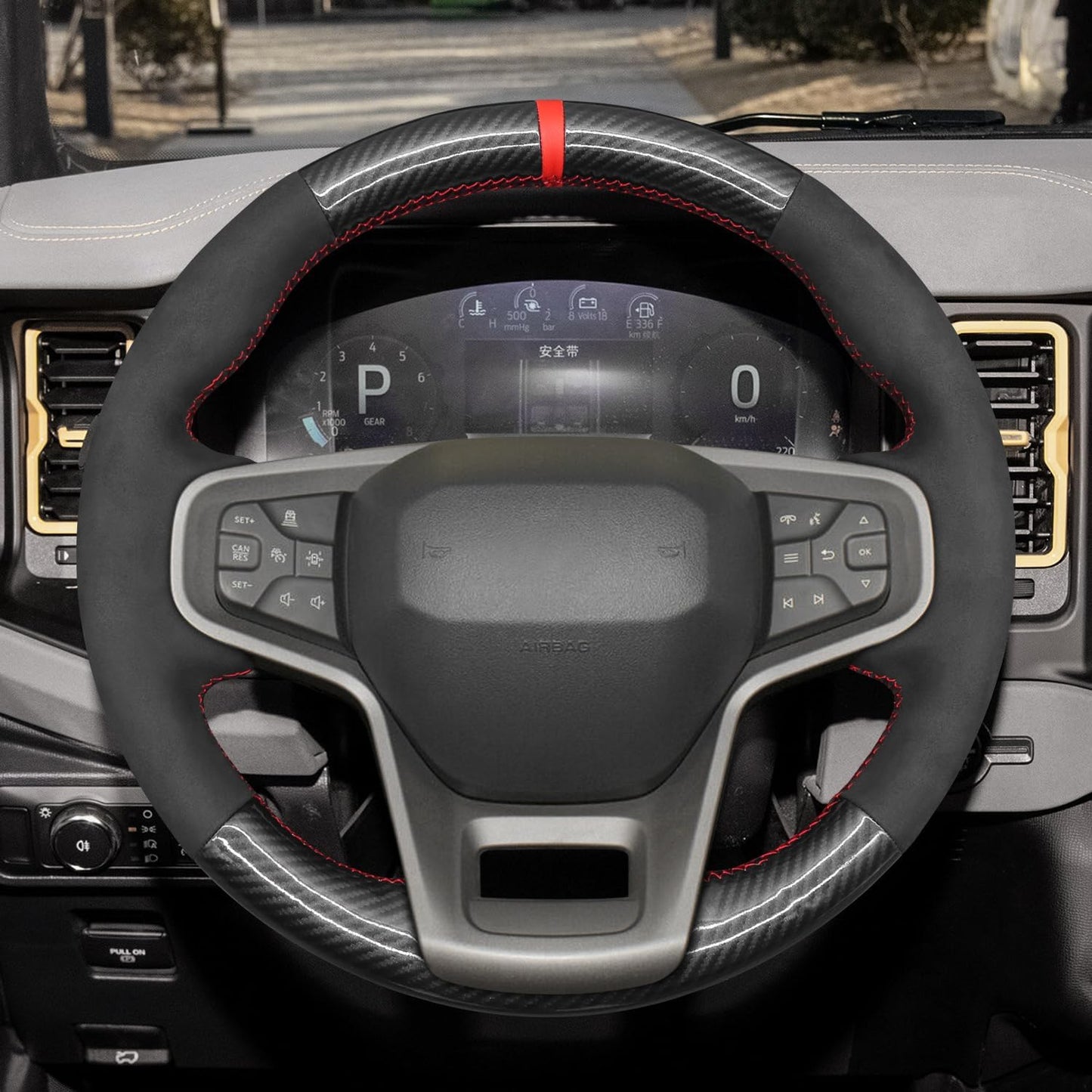 Loncky® Custom Hand Stitched Car OEM Leather Steering Wheel Cover for Ford Bronco 2021 2022 2023 2024 Interior Accessories