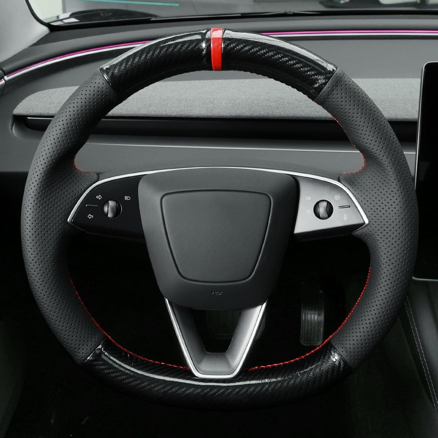 Loncky® Custom Hand Stitched Car OEM Leather Steering Wheel Cover for Tesla Model 3 Highland 2024 Interior Accessories