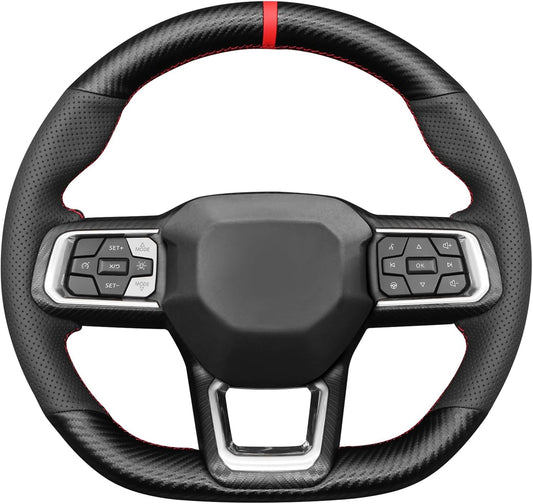 Loncky® Custom Hand Stitched Car OEM Leather Steering Wheel Cover for Ford Mustang Ecoboost S650 Dark Horse 2024 Interior Accessories