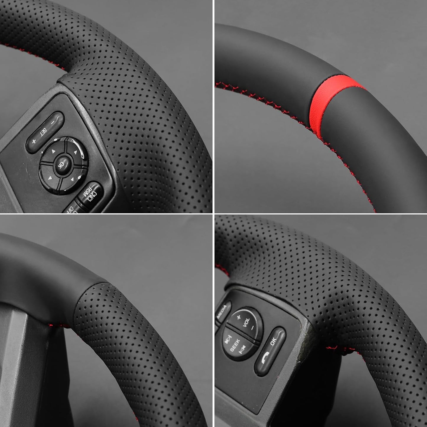 Loncky® Custom Hand Stitched Car OEM Leather Steering Wheel Cover for Ford F250 F-250 F350 F-350 F550 F-550 Lariat Expedition King Ranch Super duty 2007-2016 Interior Accessories