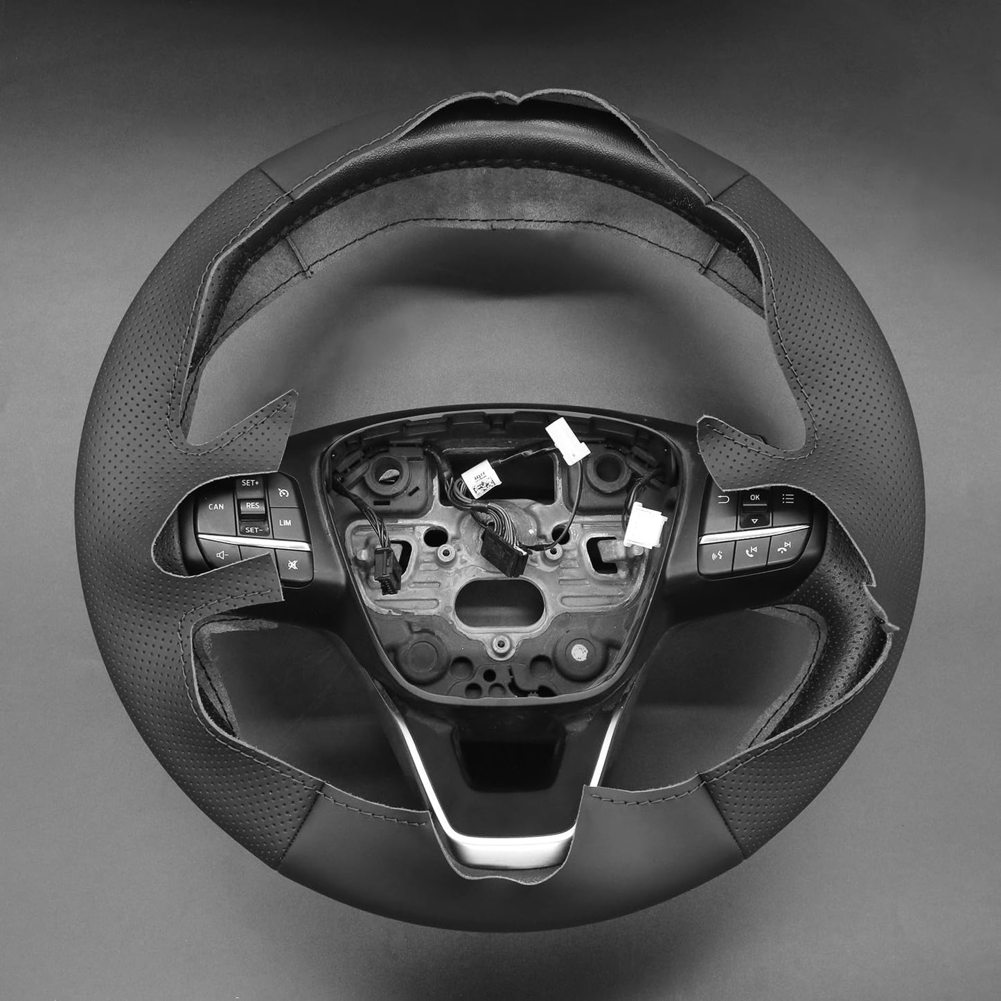 Loncky® Custom Hand Stitched Car OEM Leather Steering Wheel Cover for Ford Focus III Escape Ecosport Kuga Grand C-MAX 2015-2023 Interior Accessories