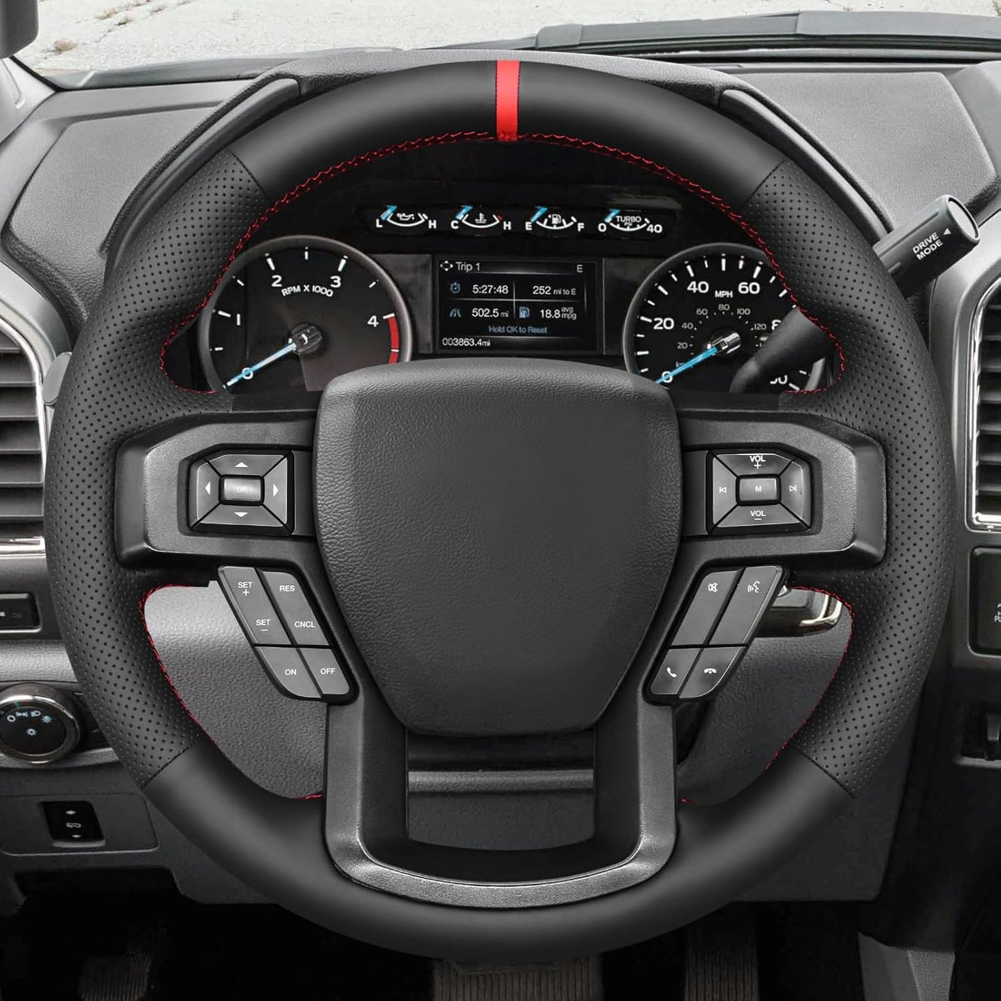 Loncky® Custom Hand Stitched Car OEM Leather Steering Wheel Cover for Ford F150 F-150 F-250 F-350 F-450 Expedition 2015-2023 Interior Accessories