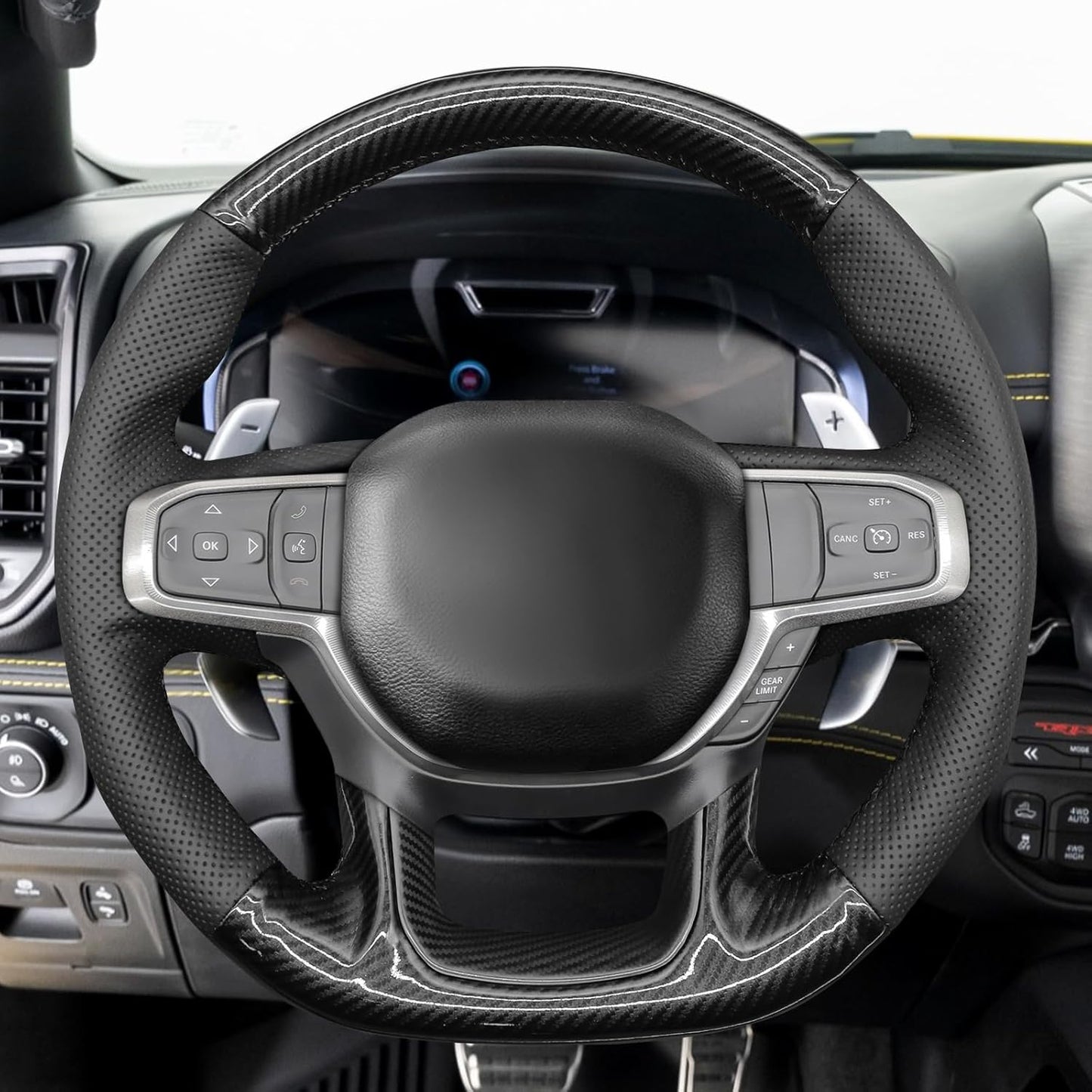 Loncky® Custom Hand Stitched Car OEM Leather Steering Wheel Cover for Dodge Ram 1500 TRX RHO 2021-2025 Interior Accessories