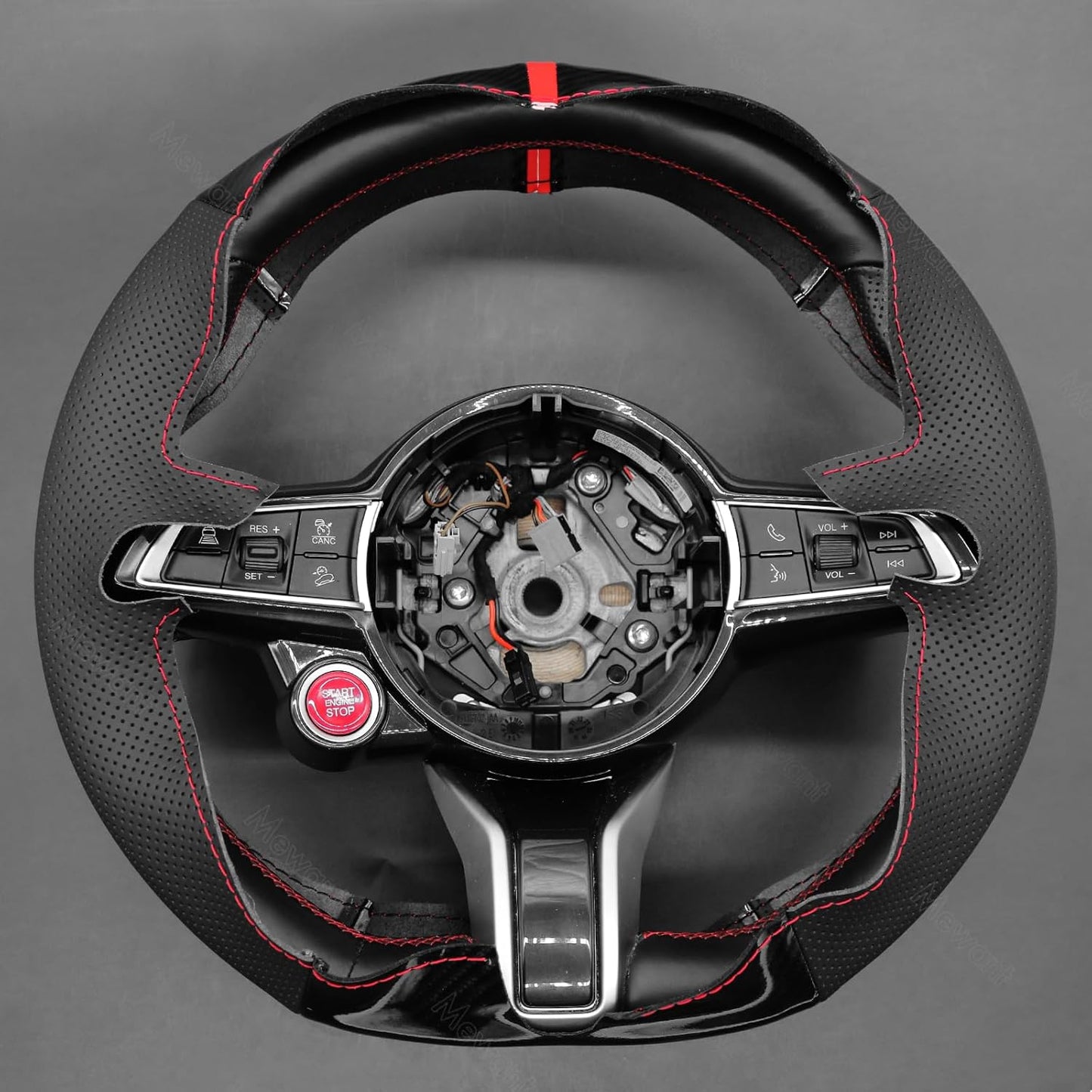 Loncky® Custom Hand Stitched Car OEM Leather Steering Wheel Cover for Alfa Romeo Giulia Quadrifoglio 2020-2022 / Stelvio Quadrifoglio 2020-2022 Interior Accessories