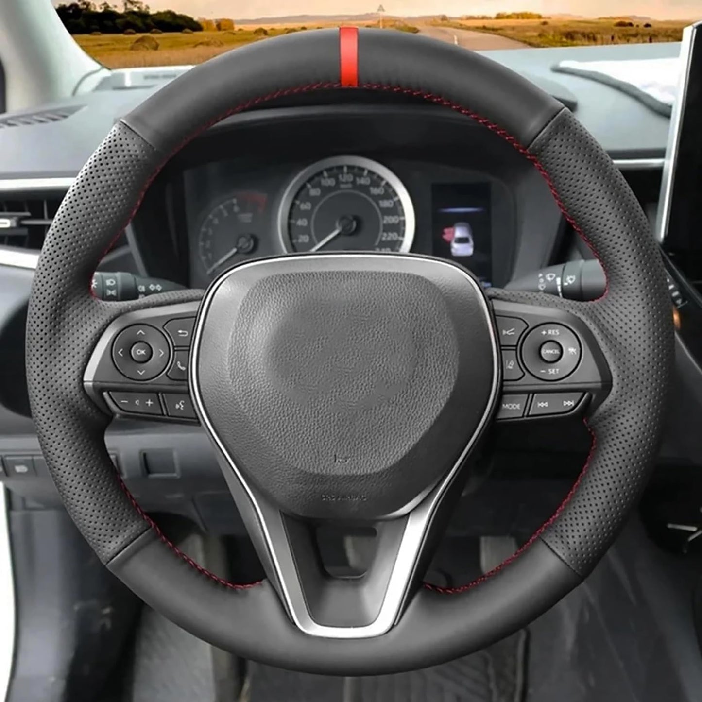 Loncky® Custom Hand Stitched OEM Leather Steering Wheel Cover for Toyota Avalon RAV4 2019 2020 2021 2022 2023 2024/ Toyota Camry 2018-2024 / Toyota Corolla 2020-2025/ Toyota Venza 2021-2024 OEM Interior Accessories