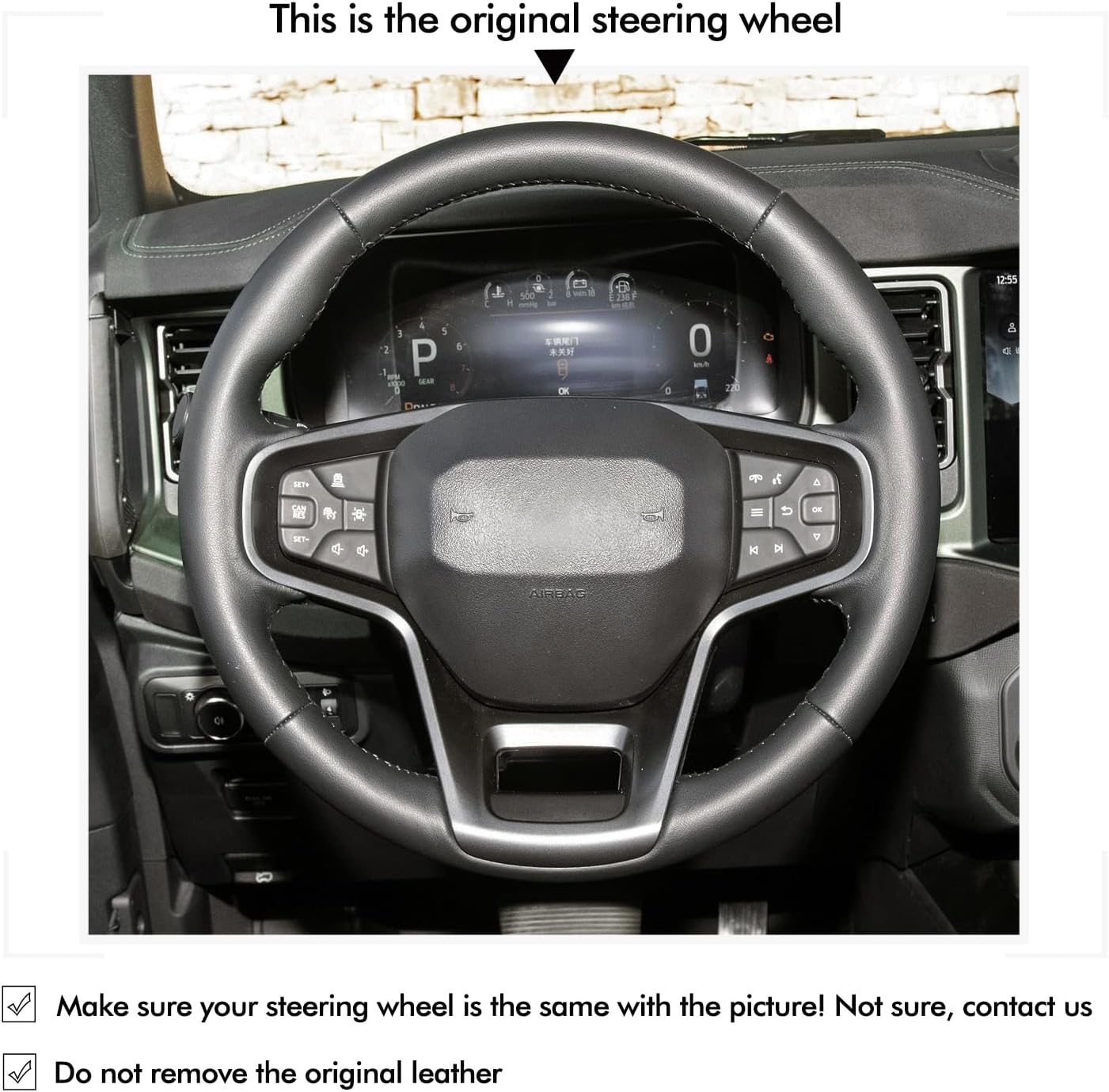 Loncky® Custom Hand Stitched Car OEM Leather Steering Wheel Cover for Ford Bronco 2021 2022 2023 2024 Interior Accessories