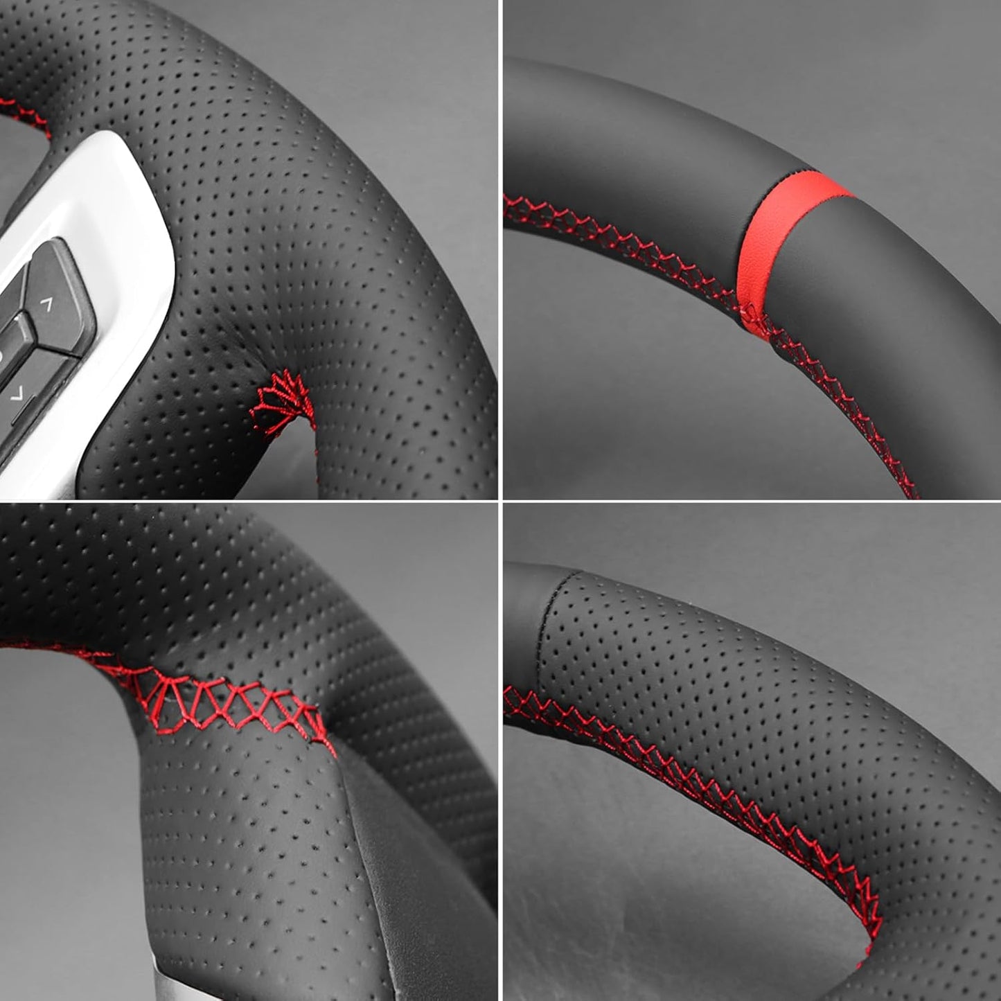 Loncky® Custom Hand Stitched Car OEM Leather Steering Wheel Cover for Ford Mustang 2015 2016 2017 2018 2019 2020 2021 2022 Interior Accessories