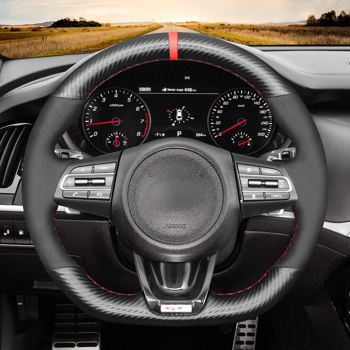 Loncky® Custom Hand Stitched OEM Leather Steering Wheel Cover for Kia Stinger GT GT1 GT2 GTS Stinger GT-Line 2018 2019 2020 2021 2022 Interior Accessories