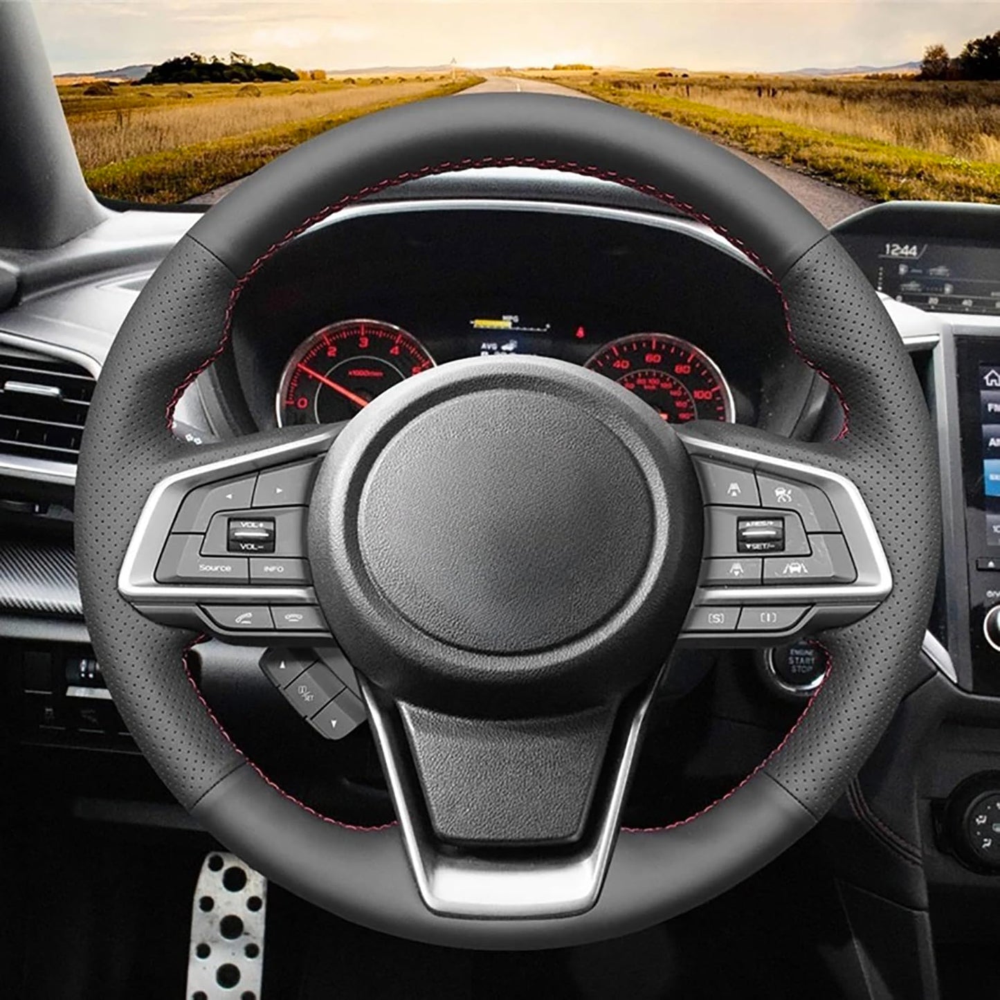 Loncky® Custom Hand Stitched Car OEM Leather Steering Wheel Cover for Subaru Outback 2018-2025/ Forester Ascent 2019-2024 /Crosstrek 2018-2024 /Impreza 2017-2024 / Legacy 2018-2025 Interior Accessories
