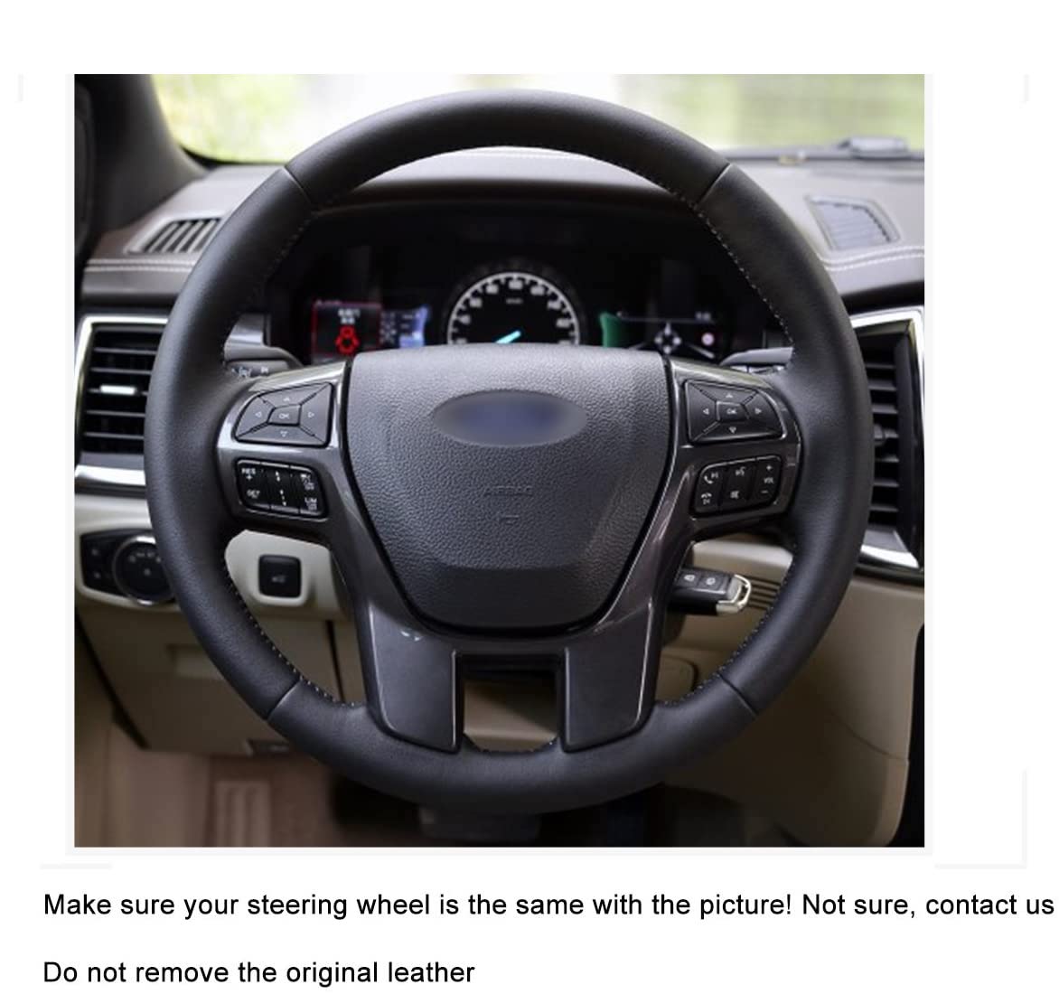 Loncky® Custom Hand Stitched Car OEM Leather Steering Wheel Cover for Ford Ranger Everest 2015-2023 Interior Accessories