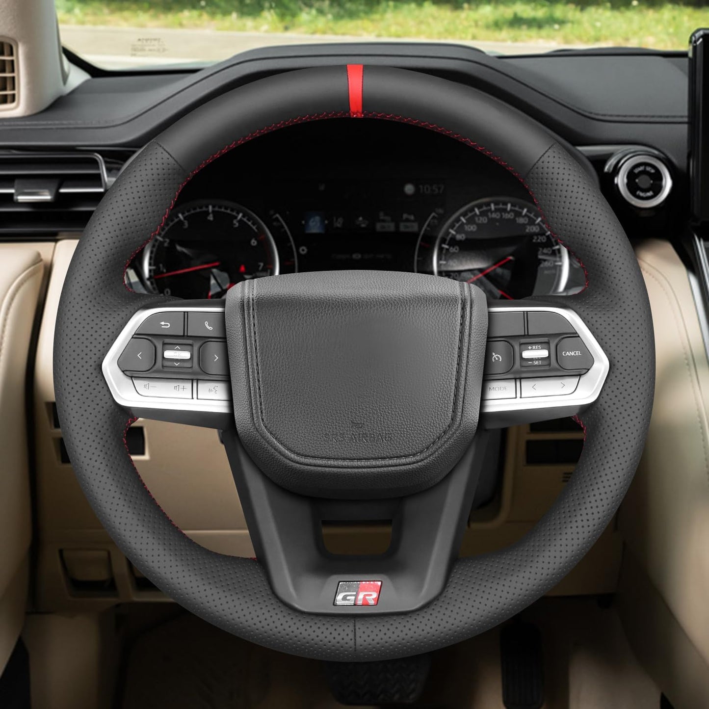 Loncky® Custom Hand Stitched Car OEM Leather Steering Wheel Cover for Toyota Land Cruiser 300 GR Sport 2022 2023 2024 Interior Accessories