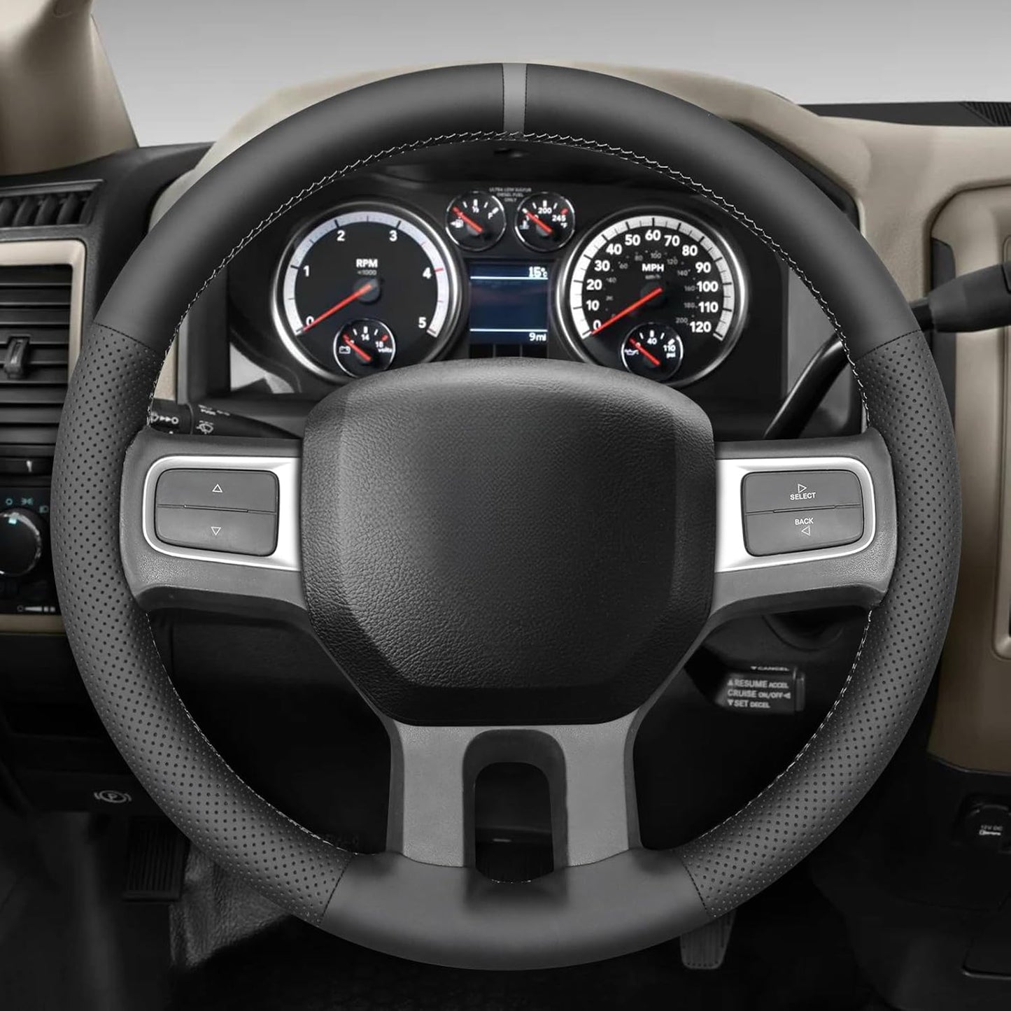 Loncky® Custom Hand Stitched Car OEM Leather Steering Wheel Cover for Dodge RAM 2009-2010 Interior Accessories