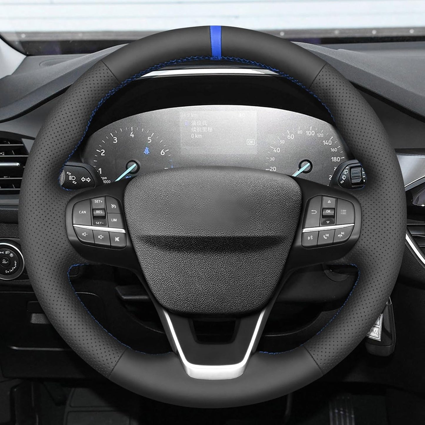 Loncky® Custom Hand Stitched Car OEM Leather Steering Wheel Cover for Ford Focus III Escape Ecosport Kuga Grand C-MAX 2015-2023 Interior Accessories