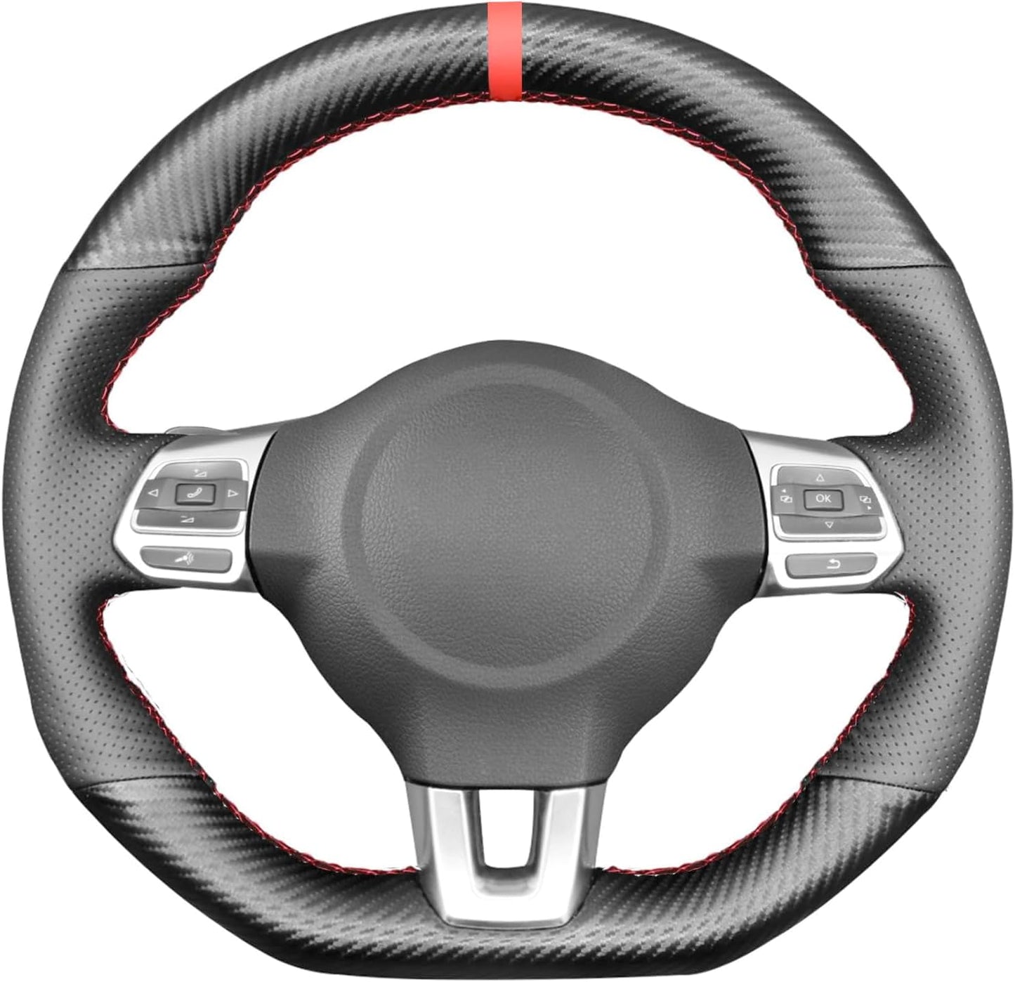 Loncky® Custom Hand Stitched OEM DIY Black Genuine Leather Steering Wheel Cover for VW GTI 2010 2011 2012 2013 2014 / VW Jetta GLI 2012 2013 2014 / VW Golf R 2012 2013 for VW Tiguan R-Line 2014 2015 2016 Accessories